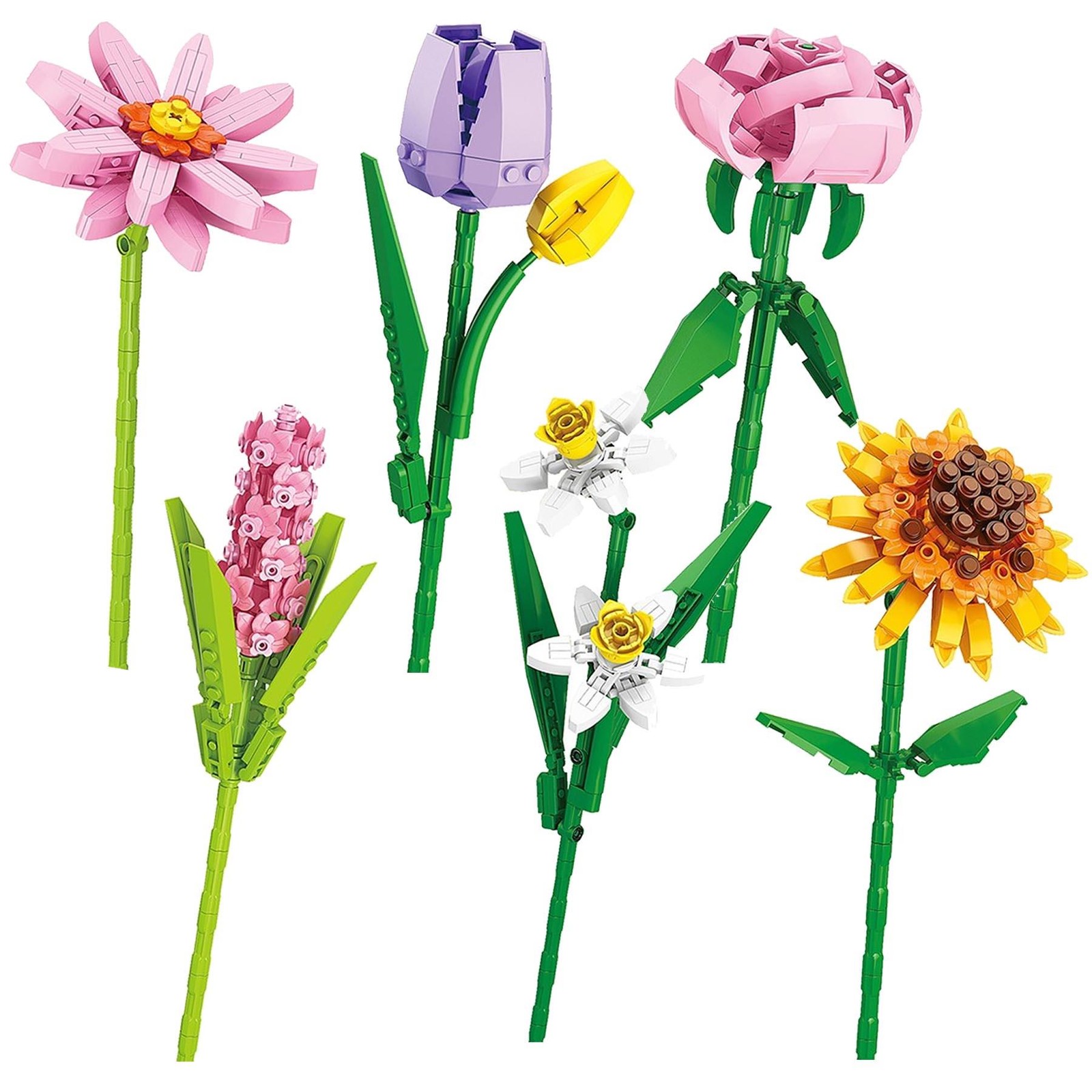 Mini Bricks 6 Assorted Flowers Building Blocks Set Ideal Mother’s day Birthday