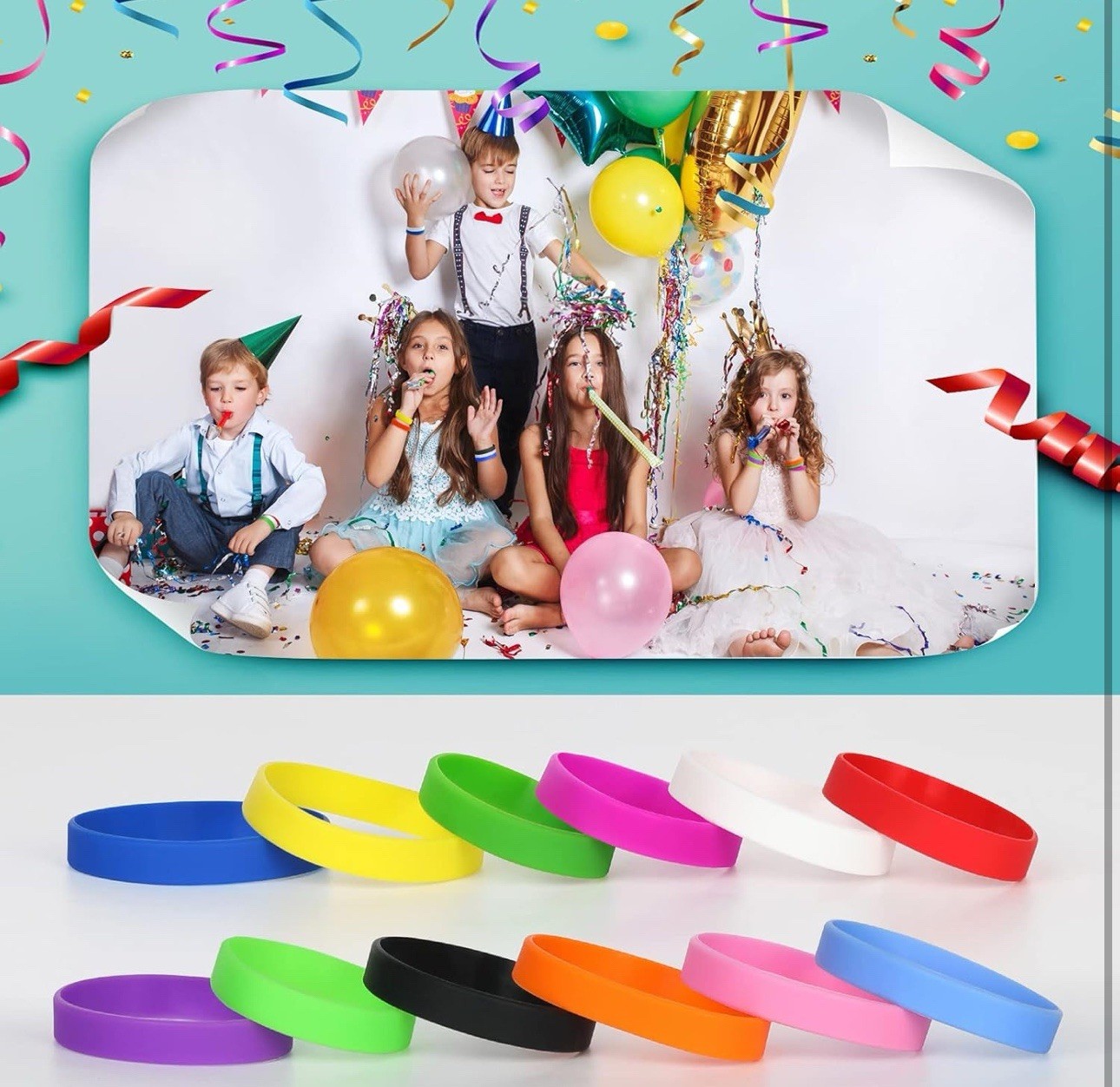 100PCS 7” Silicone Bracelets Wristbands for Kids,Blank Rubber Wristbands Elastic