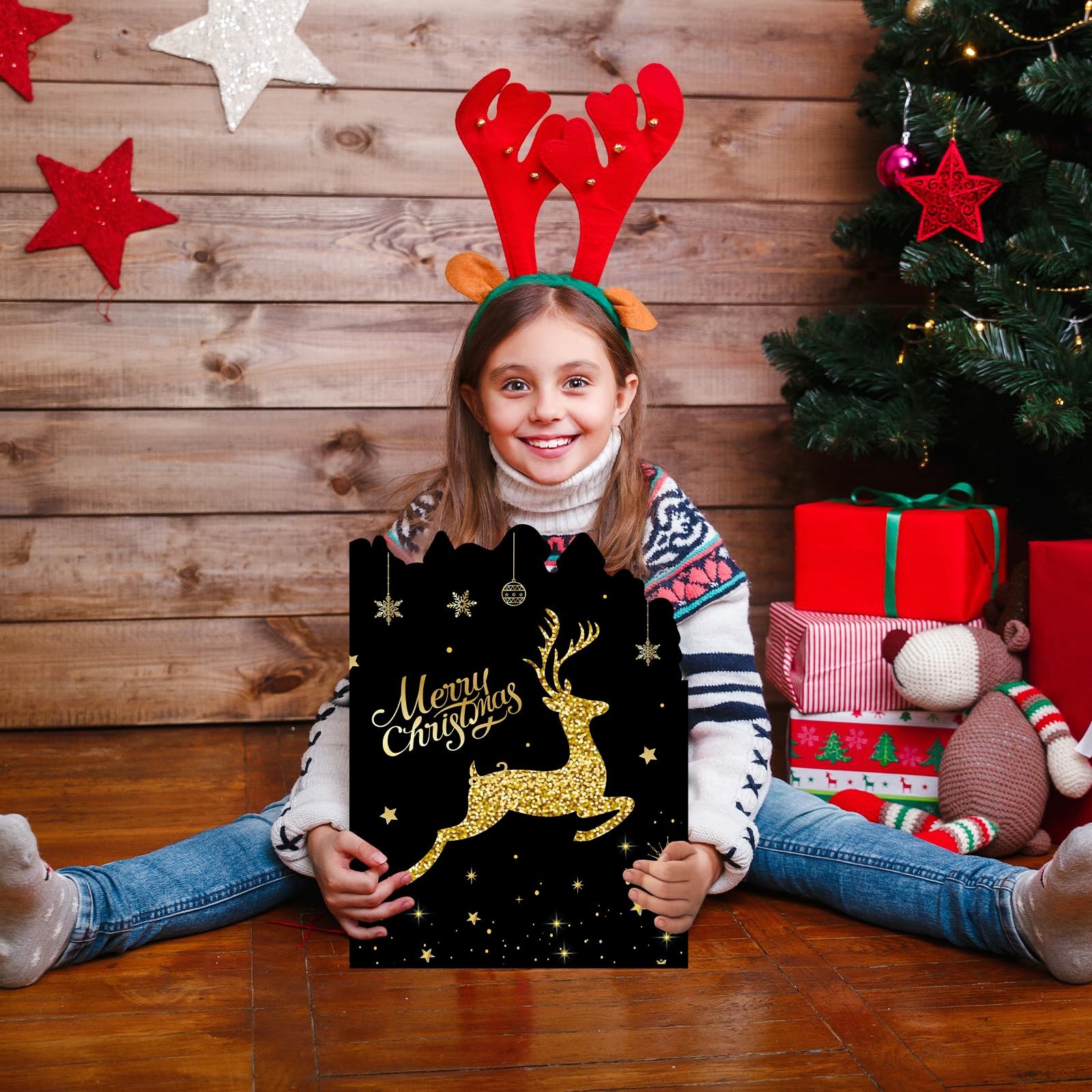 Jumbo Merry Christmas Greeting Cards With Envelope Decoration Large, Elk