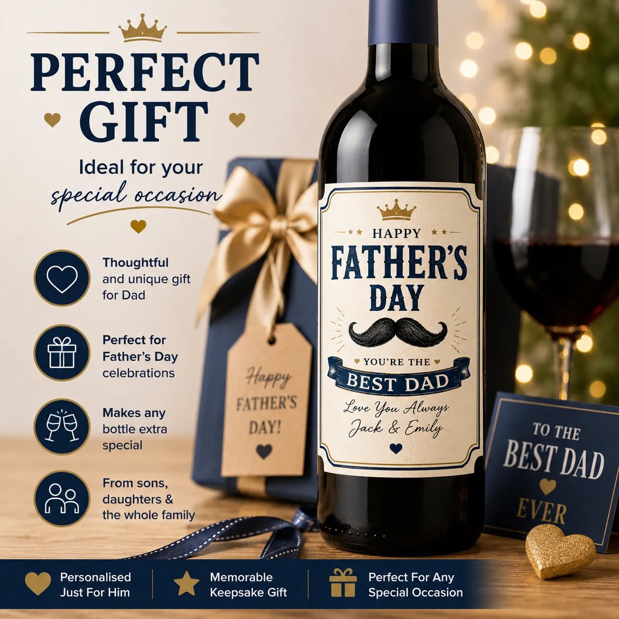 Personalised Father’s Day Bottle Label Sticker Custom Wine Gift for Dad