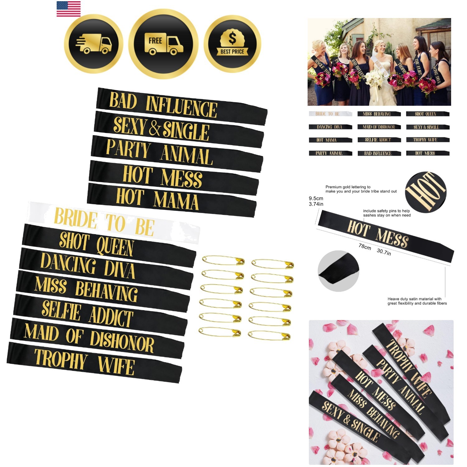 12 Pack- Bachelorette Party Bride To Be Sash- Unique Bride Bridesmaid Sashes …