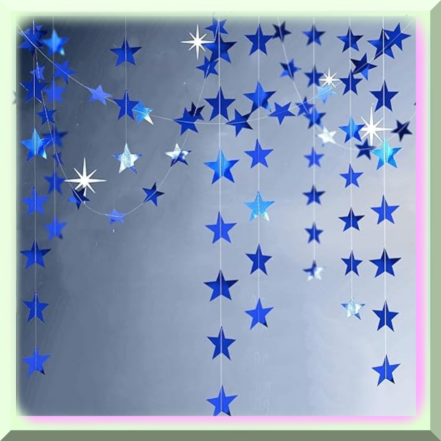 Reflective Blue Star Garlands for Celebrations