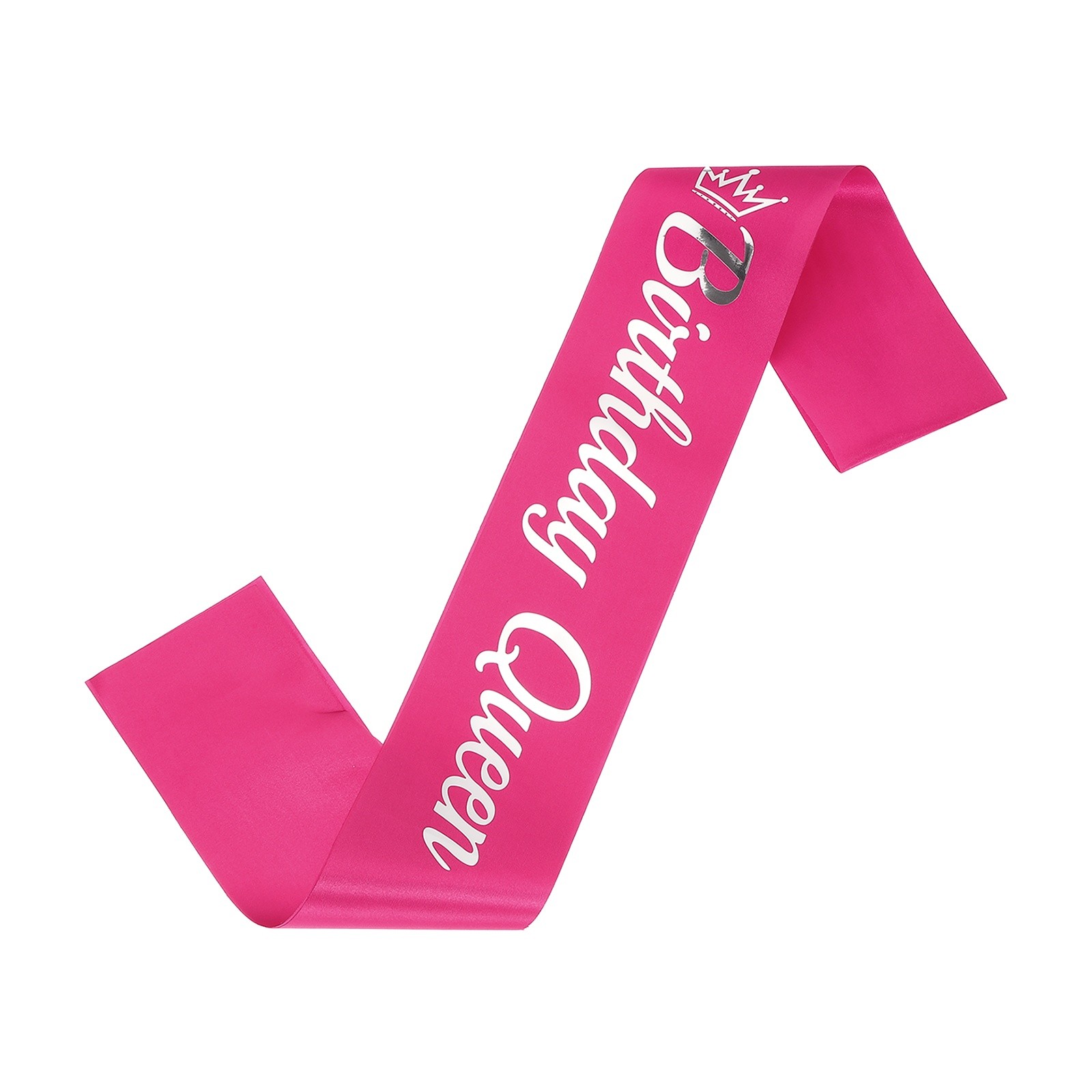 Birthday Queen Sash with Pin Silver Foil Lettering for Birthday Party, Rose Red