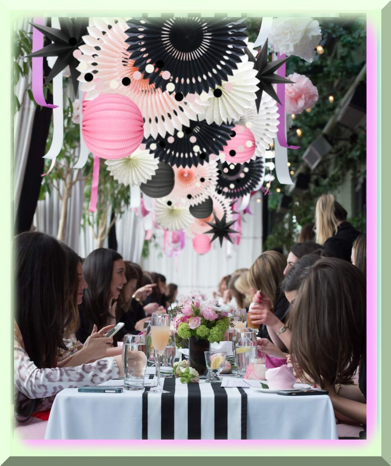 Pink Celebration Kit with Fans Garland Lanterns