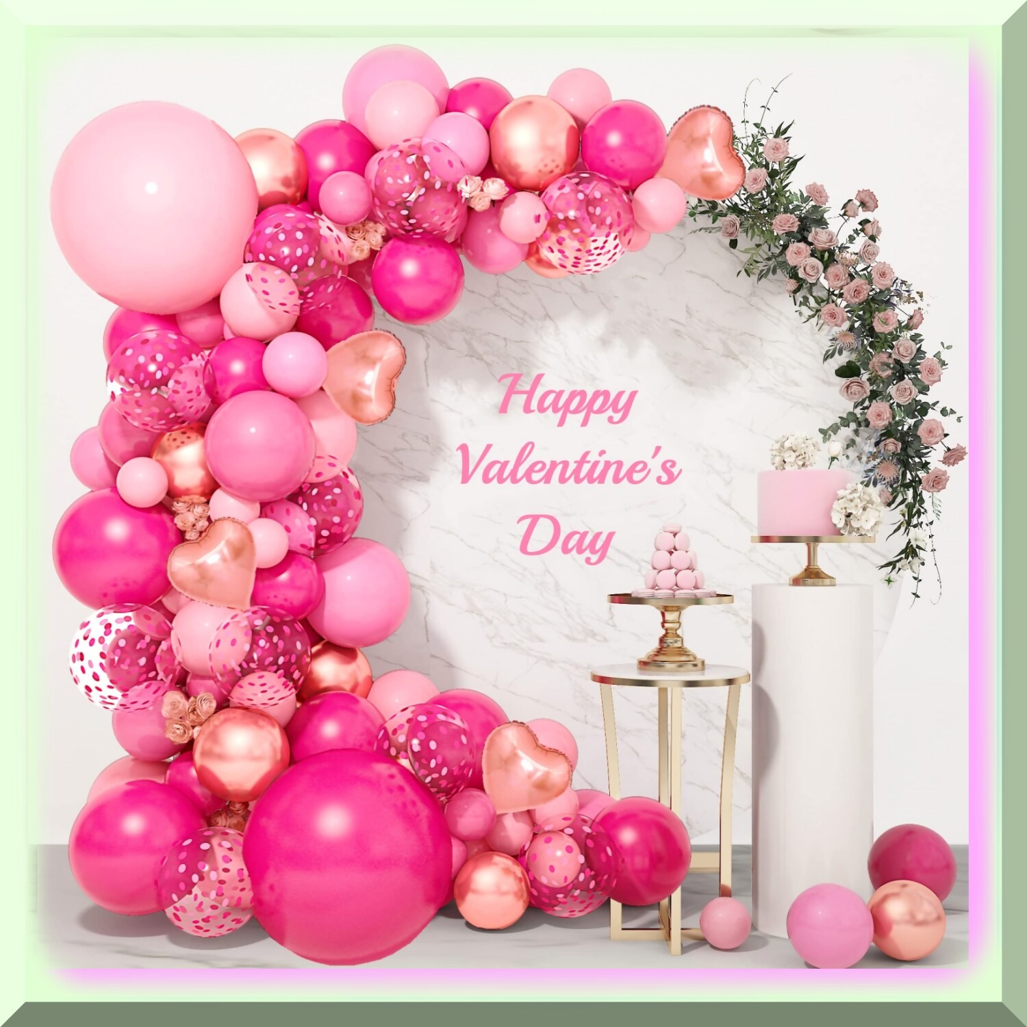 Valentine’s Pink and Rose Gold Balloon Garland Kit