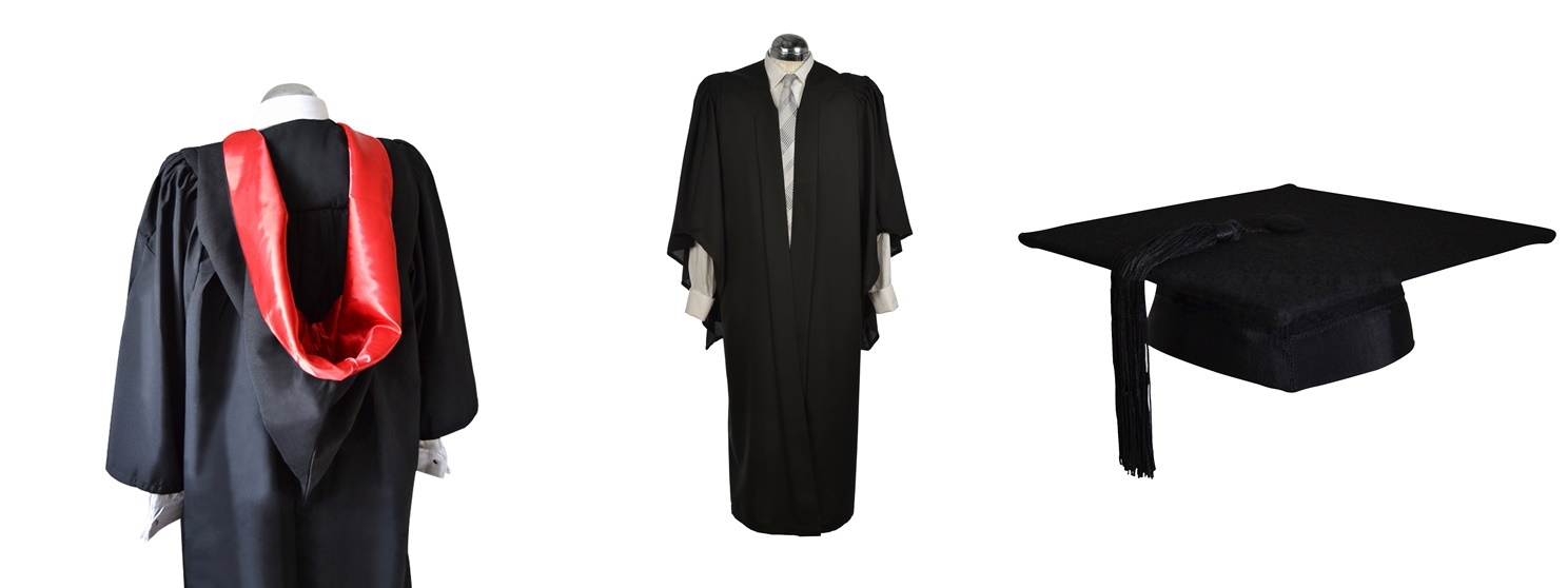 Bachelor Graduation Gown, Hat and Burgon Hood Set University Fluted Academic Cap
