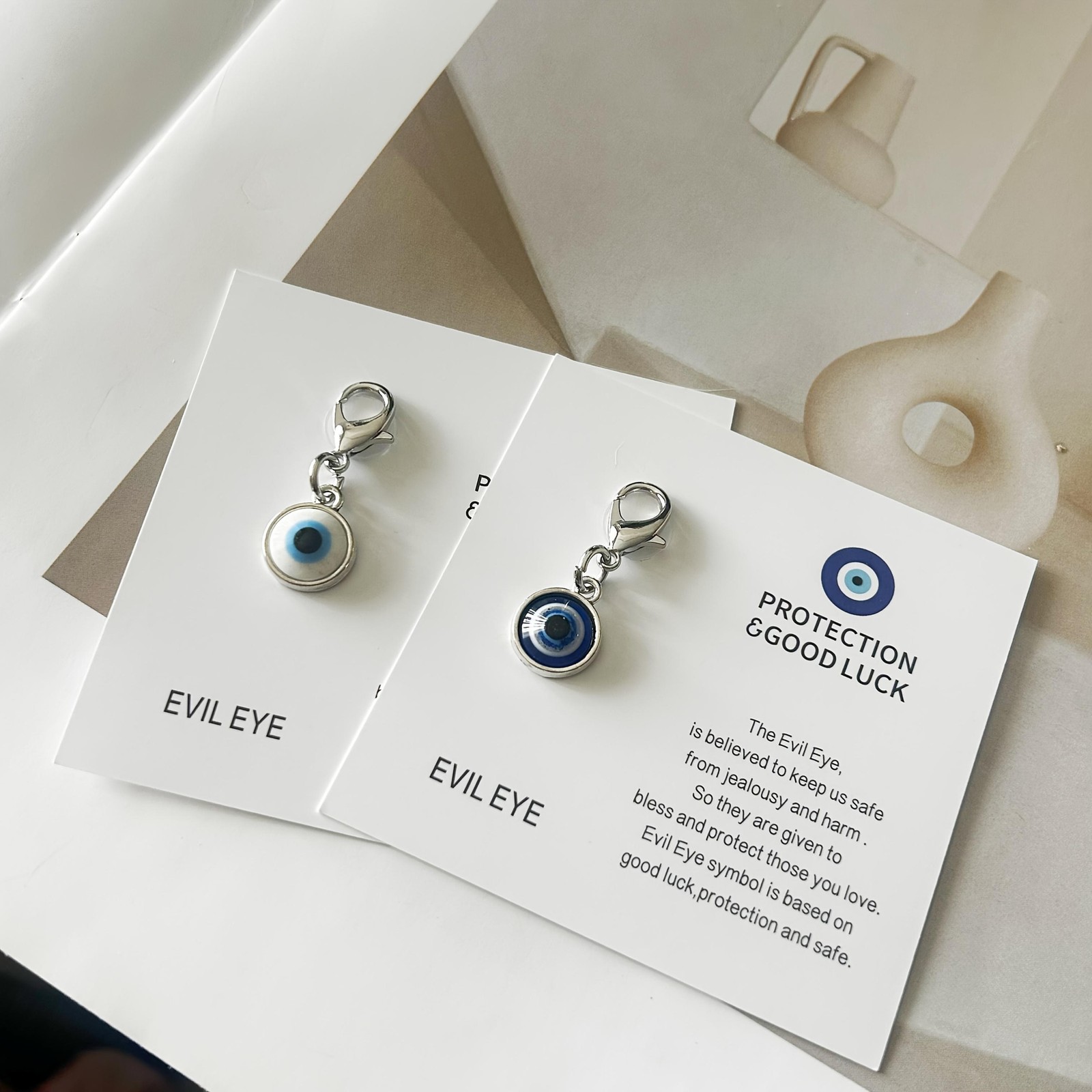 Handmade Evil Eye Keychain Couples Lucky Gift with Inspirational Card fr Him Her
