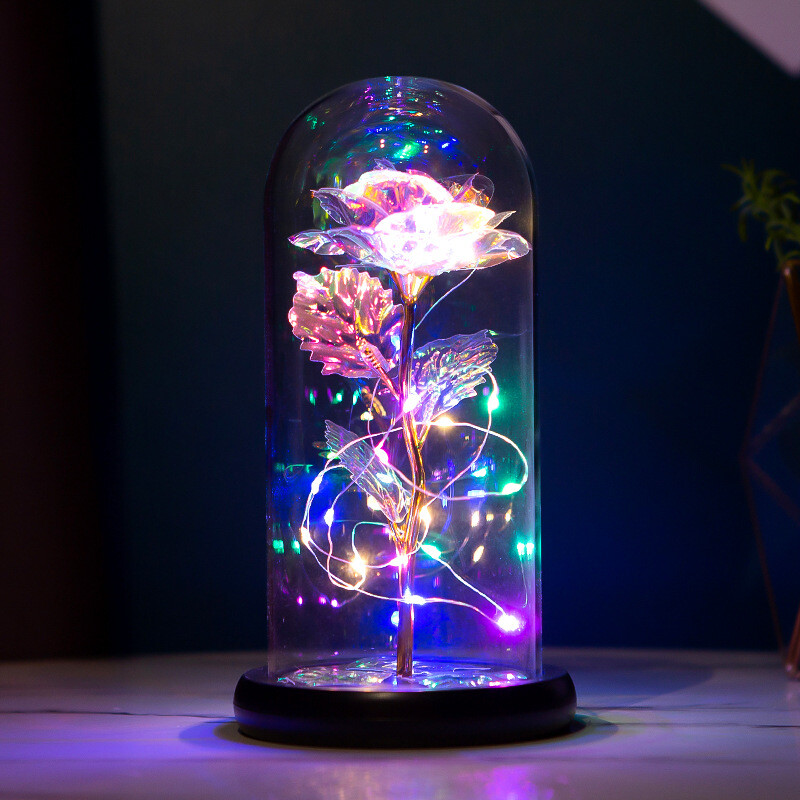 Romantic Crystal Flower Gift – Rose in Glass Dome – Mother`s Day Gift