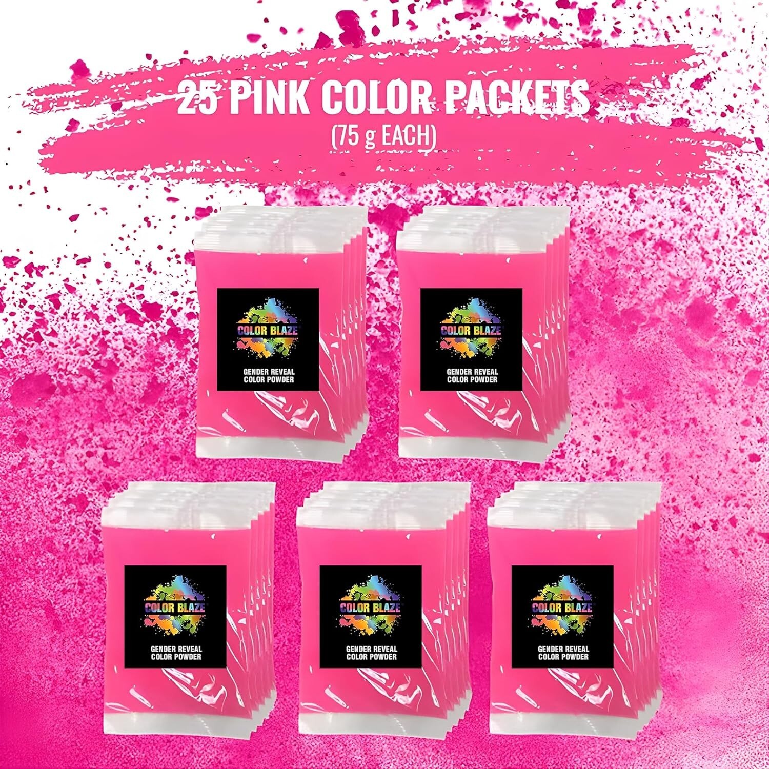 Color Blaze Color Powder Packets – 75 g Each – 25 Packs Pink Baby Gender Reveal