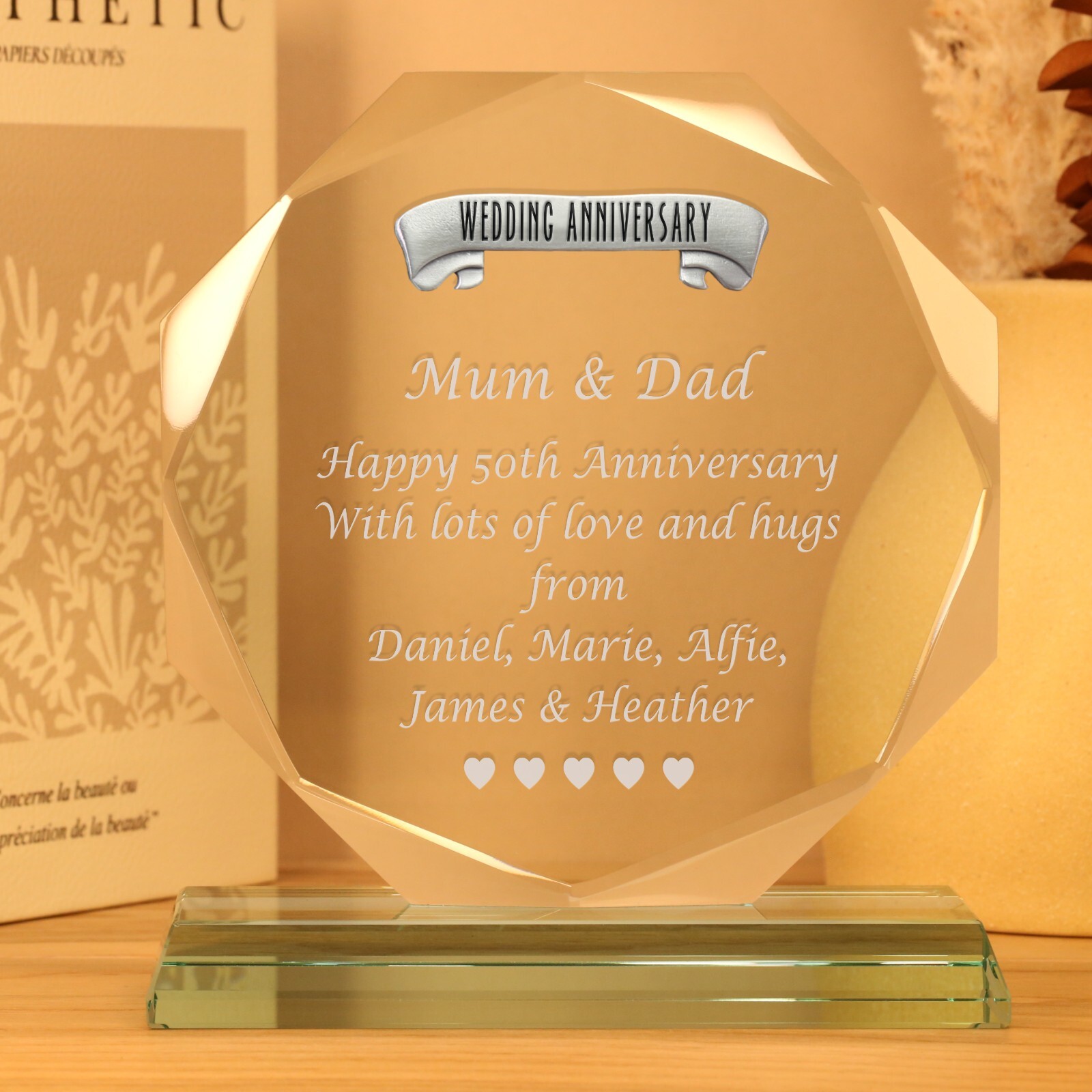 Engraved 50th Golden Wedding Anniversary Pewter Feature Glass Gift Fifty Year 50