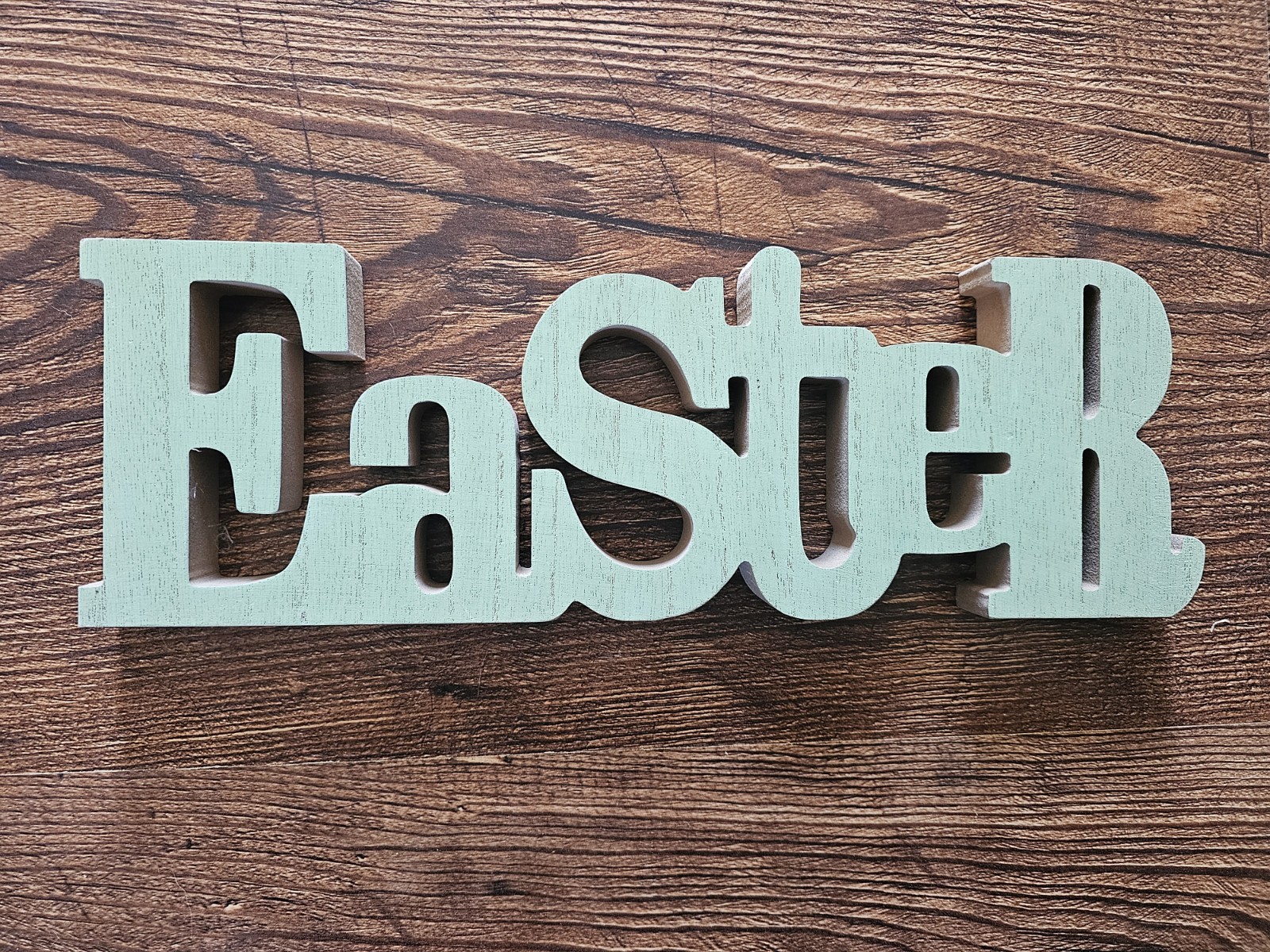 Wooden Block Letter ‘Easter’ Free Standing Tabletop Sign – 5″ x 15″ x1″ Lt Green