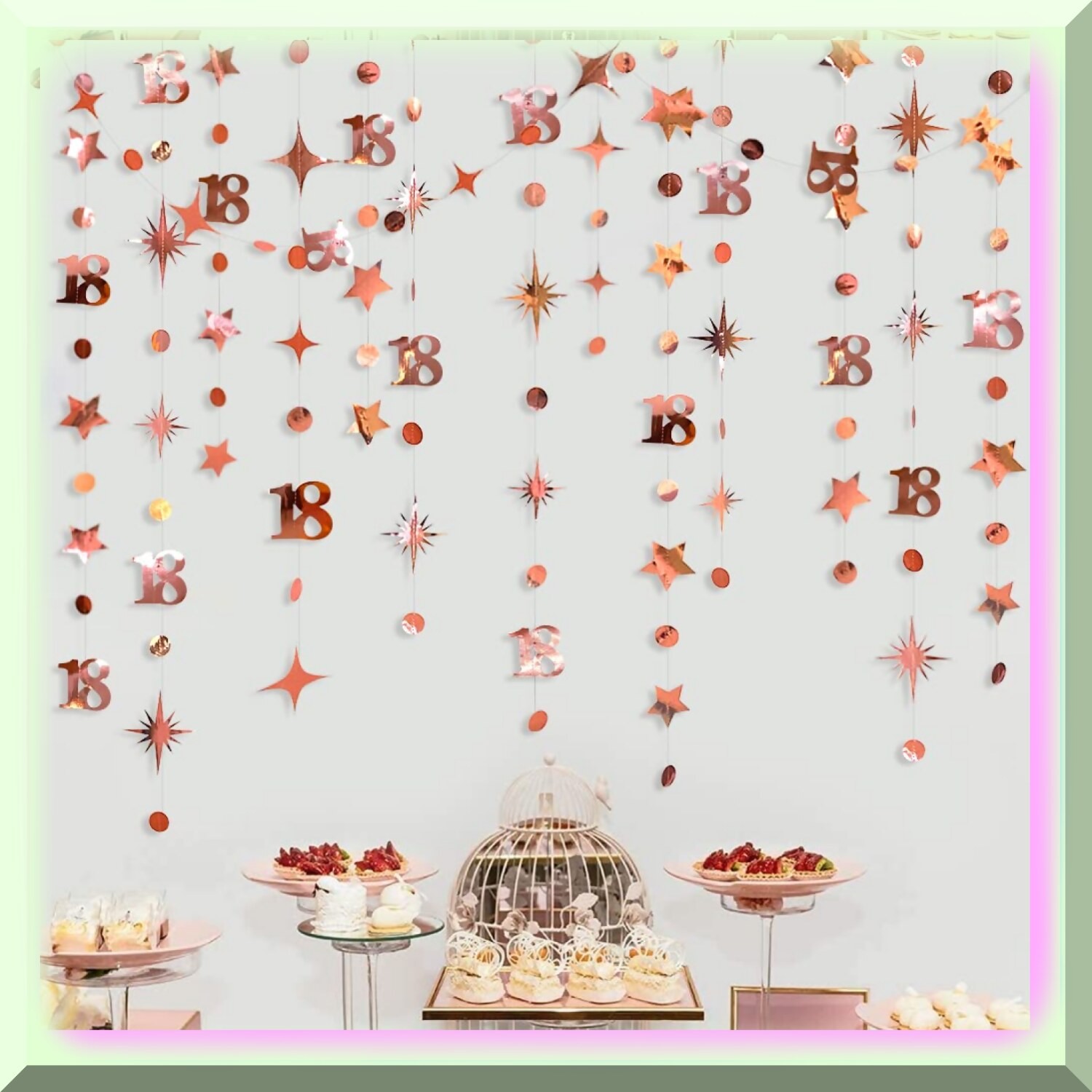 Rose Gold 18th Birthday Decor Kit with Star Garlands
