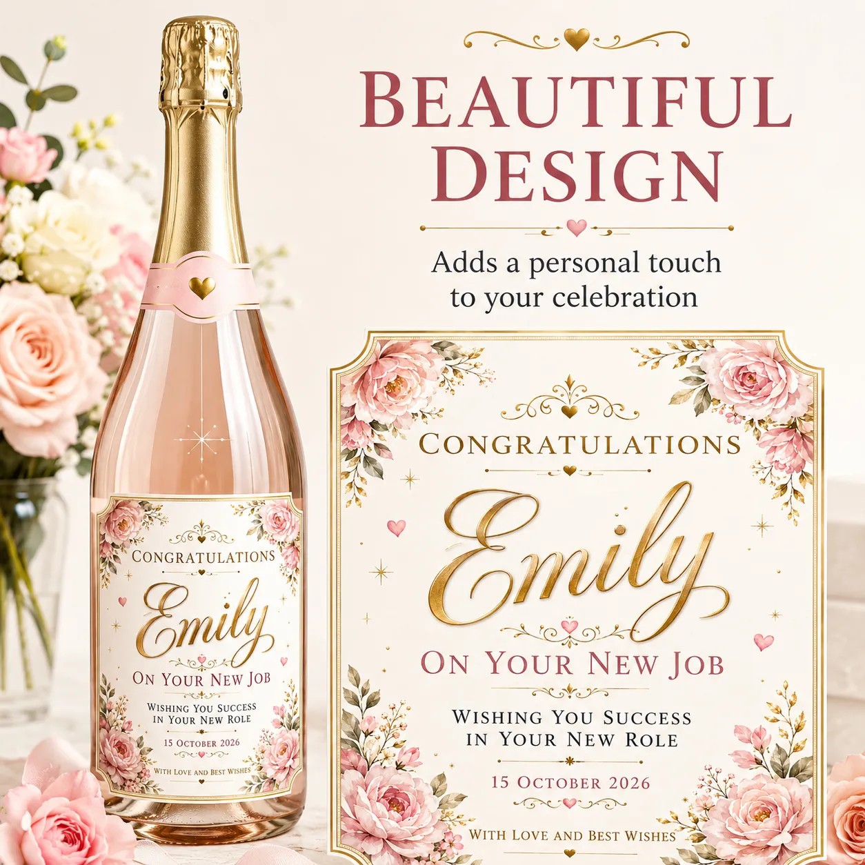 Personalised New Job Bottle Label Sticker Custom Congratulations Wine Gift