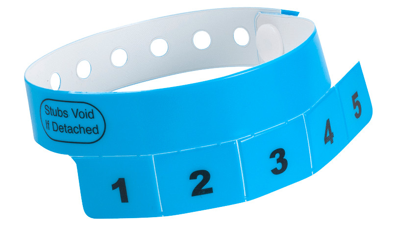 25 NEON BLUE VINYL WRISTBANDS CASH TAB 5-STUB