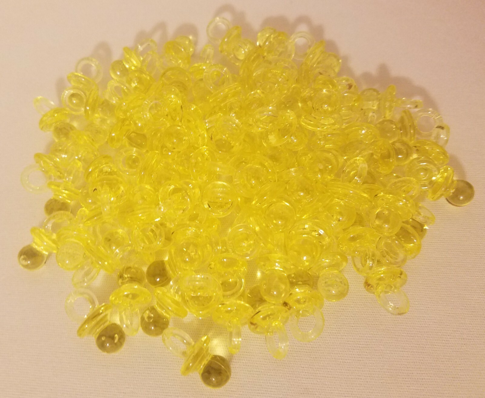 100 pcs Tiny Yellow Acrylic Plastic Pacifiers Miniature Baby Shower Decorations