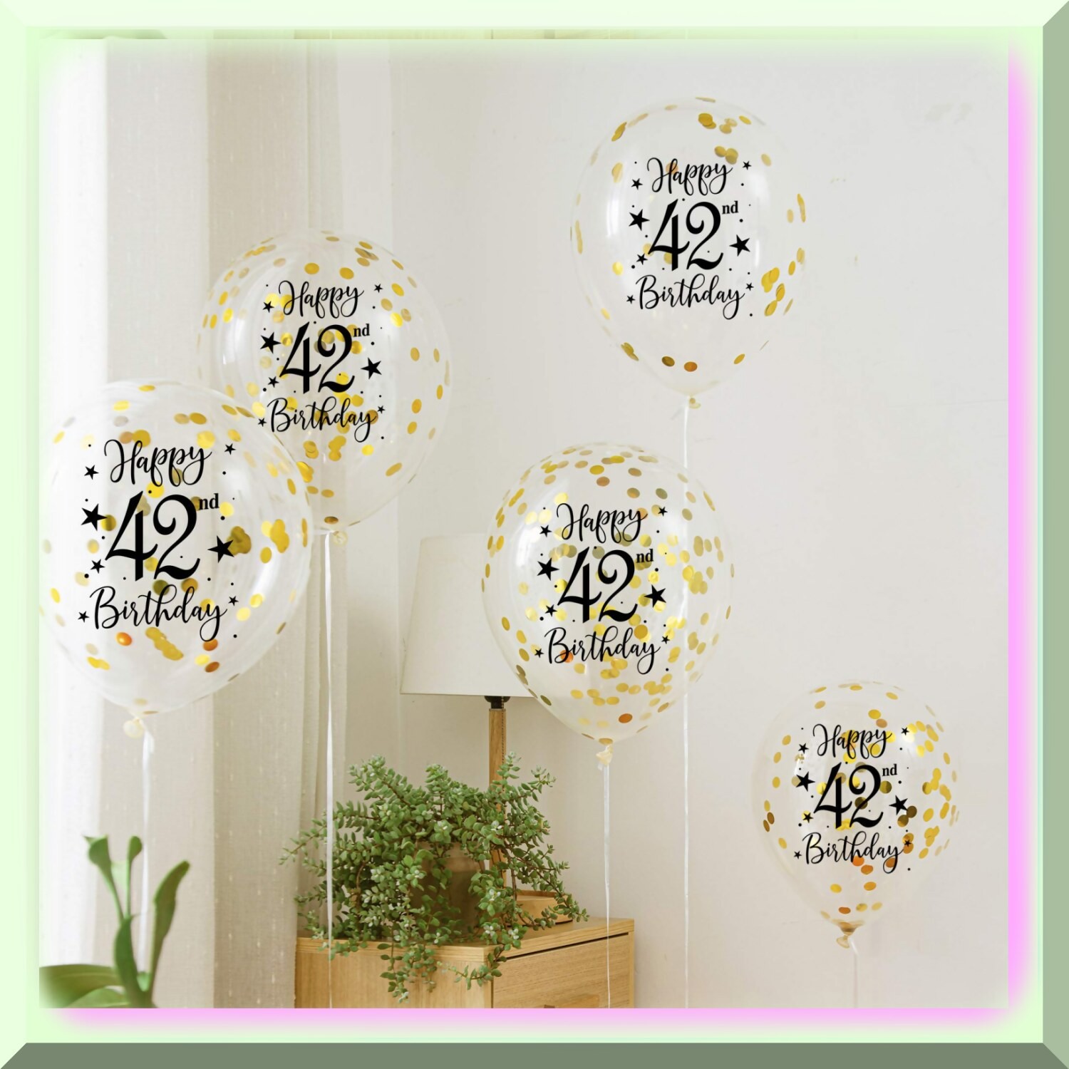 Gold Confetti Latex Balloons for 42nd Birthday Celebration