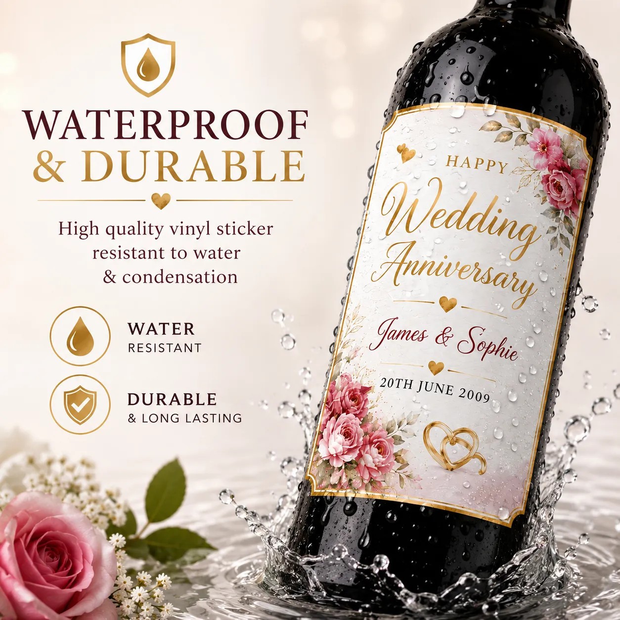 Personalised Wedding Anniversary Bottle Label Sticker Custom Wine Gift