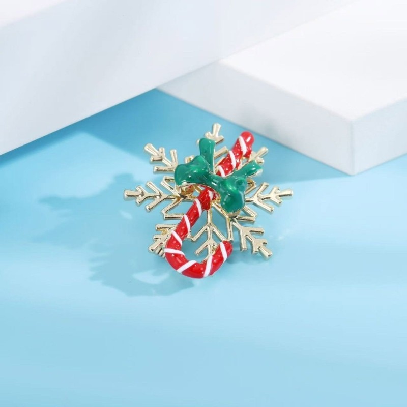 Classical Christmas Brooch Pin Alloy Snowflake Cane Design For Seasonal Styling