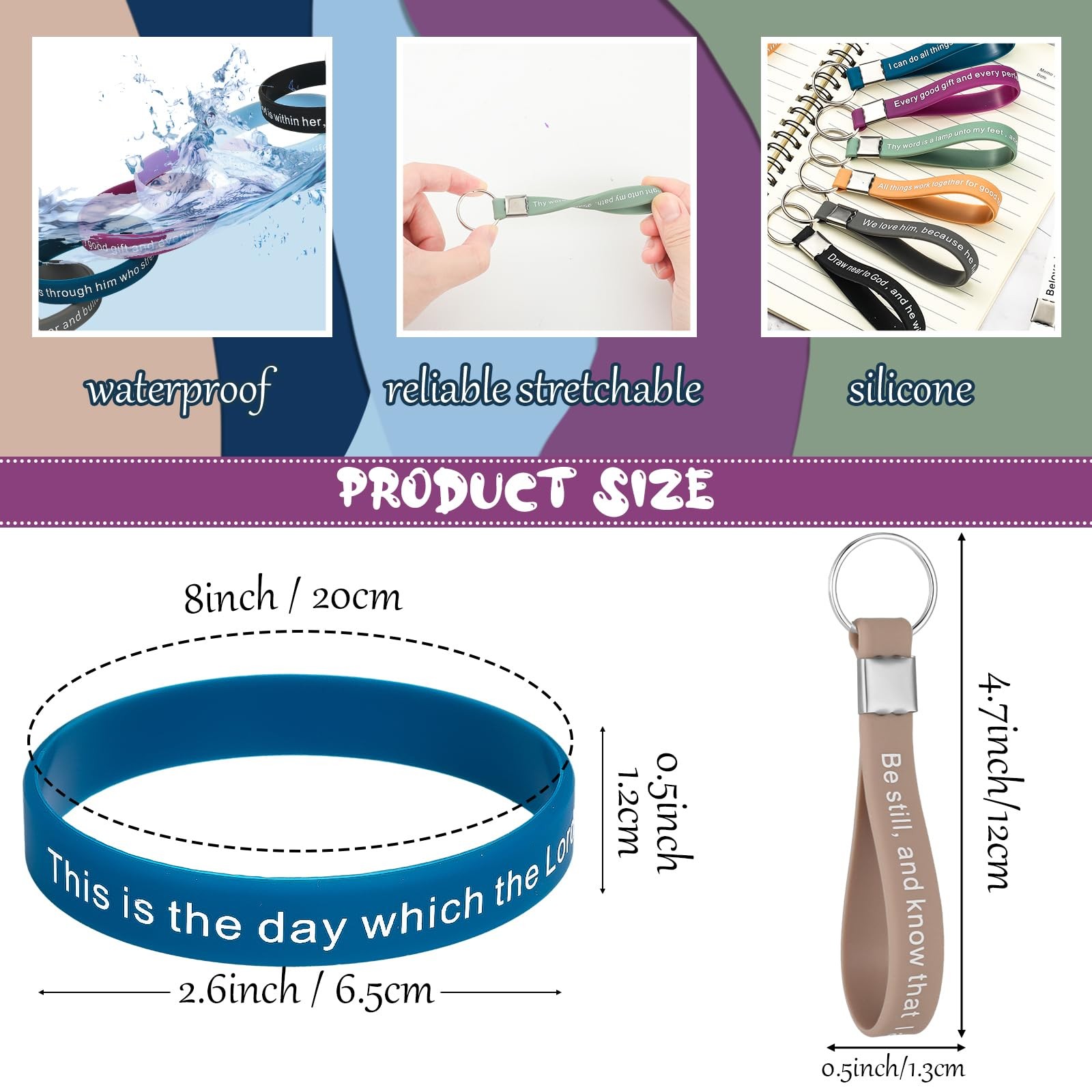 Christian Bible Verse Bracelet 120 Pcs Rubber Silicone Keychain – Motivational