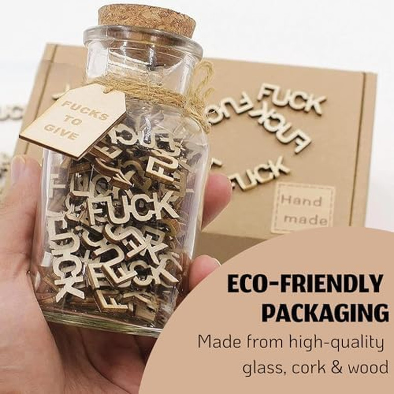 Wooden Letter Cutout Jar – 100 F’S to Give, Funny Gag Gift, White Elephant