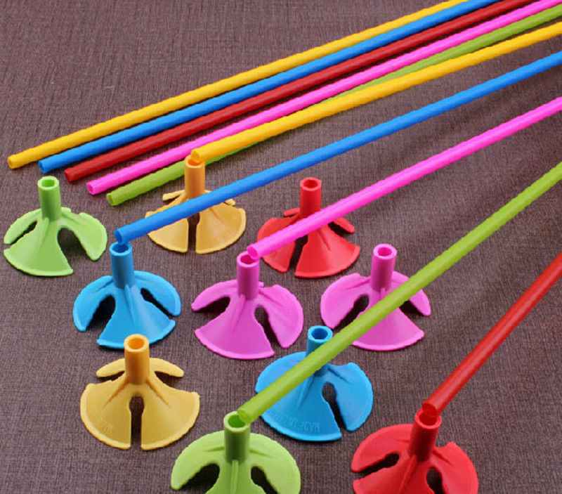 100pcs Plastic Balloon Multicolor Holder Sticks Cup Wedding Party Decorat