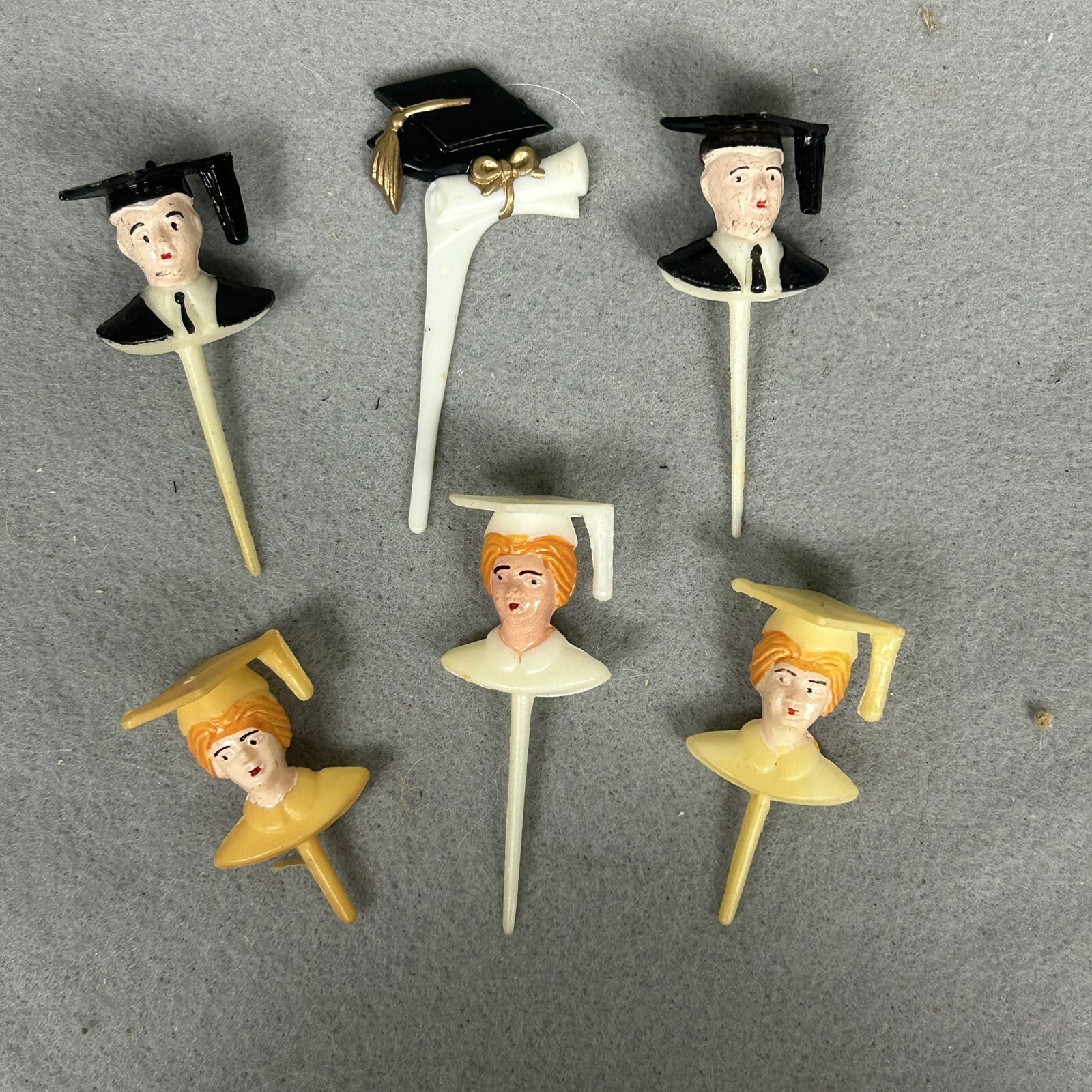 Lot of 7 Vintage Graduation Cupcake Picks Cake Toppers Boy Girl