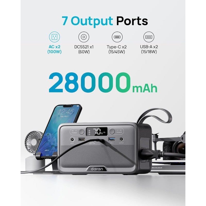 Power Station 28,000mAh LiFePO4 Battery 100W(200W Peak) Solar Power Bank