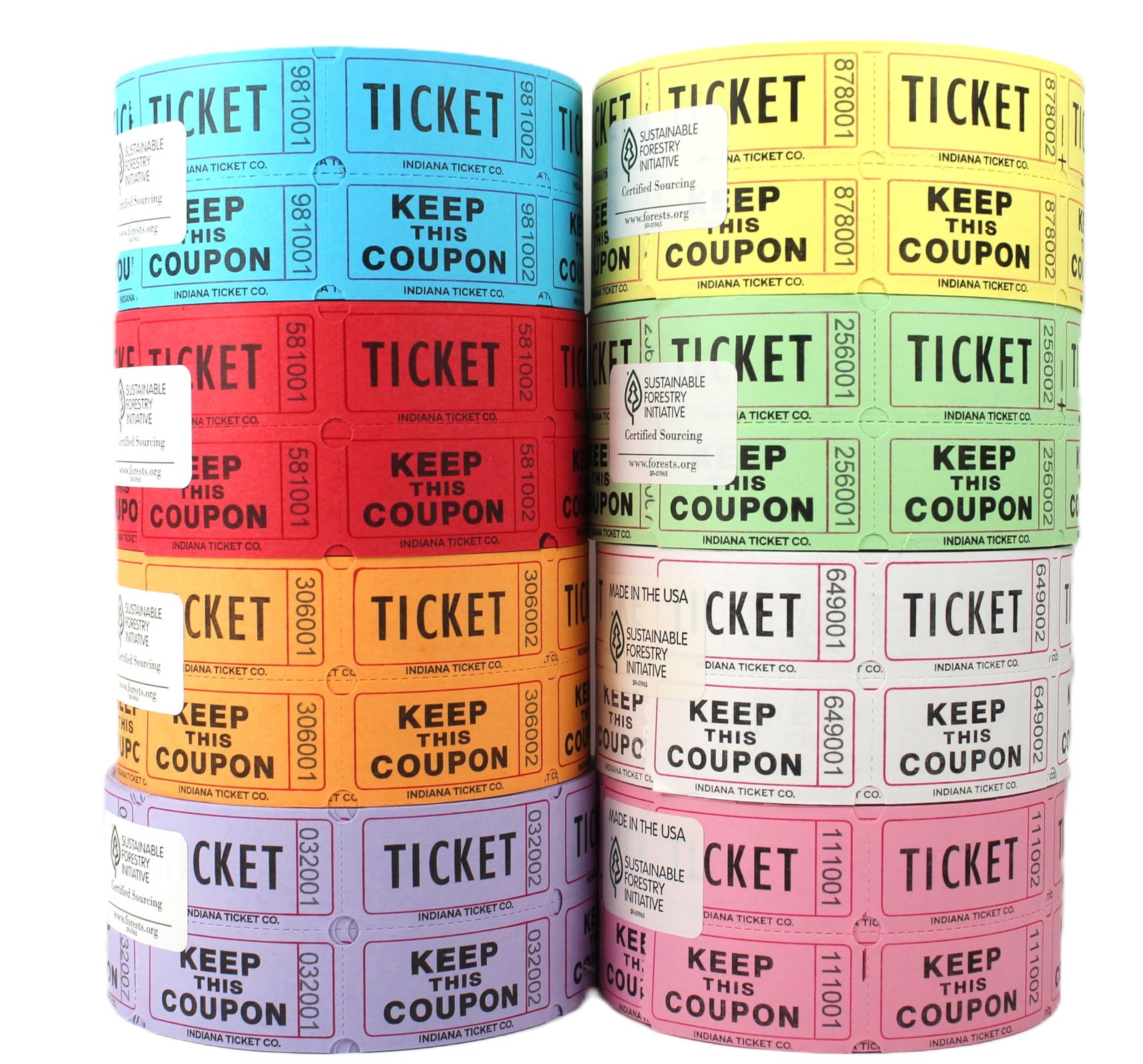 INDIANA TICKET CO. Double Roll Raffle Tickets, 8 Rolls of 1,000, 1 Roll Each …