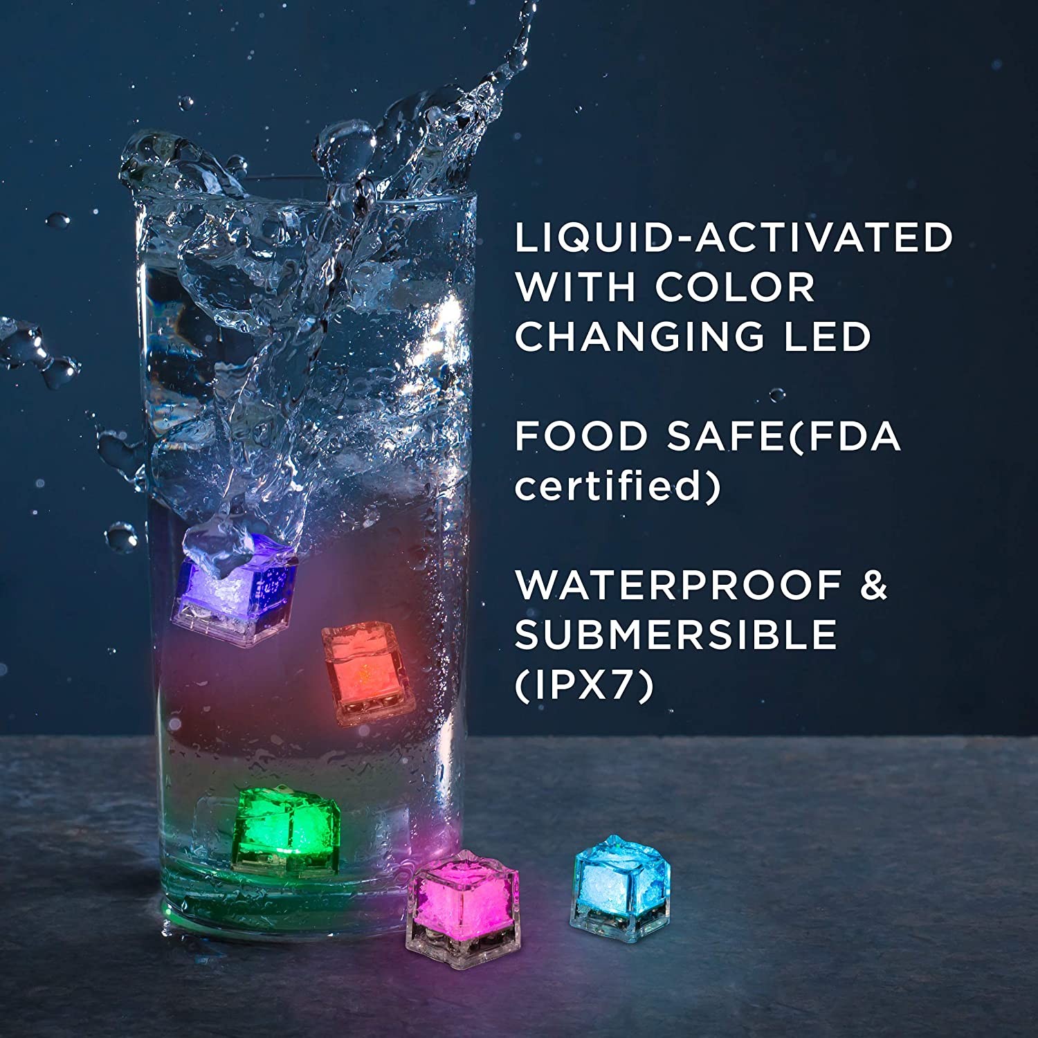 Waterproof Led Light Up Ice Cubes Multicolor Fast Flash Reusable Liquid Sensor