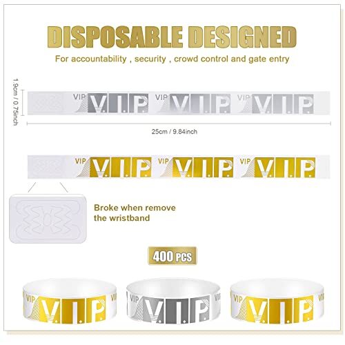 400 Pcs VIP Paper Wristbands Waterproof Bracelets for Concerts Events Festivals