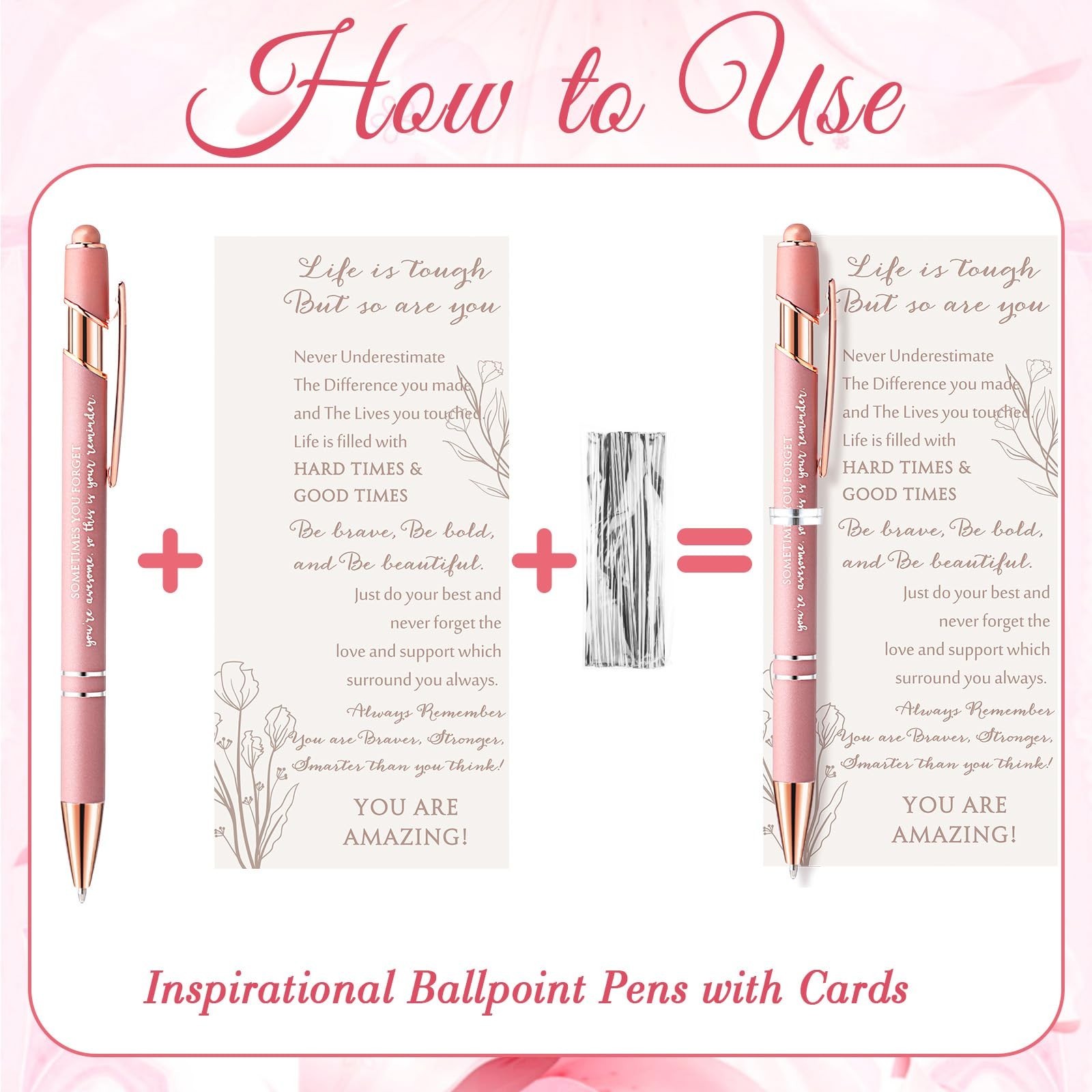 Supervitae 50 Sets Mother’s Day Pen Gifts Bulk Pink Ballpoint Pens with Inspi…