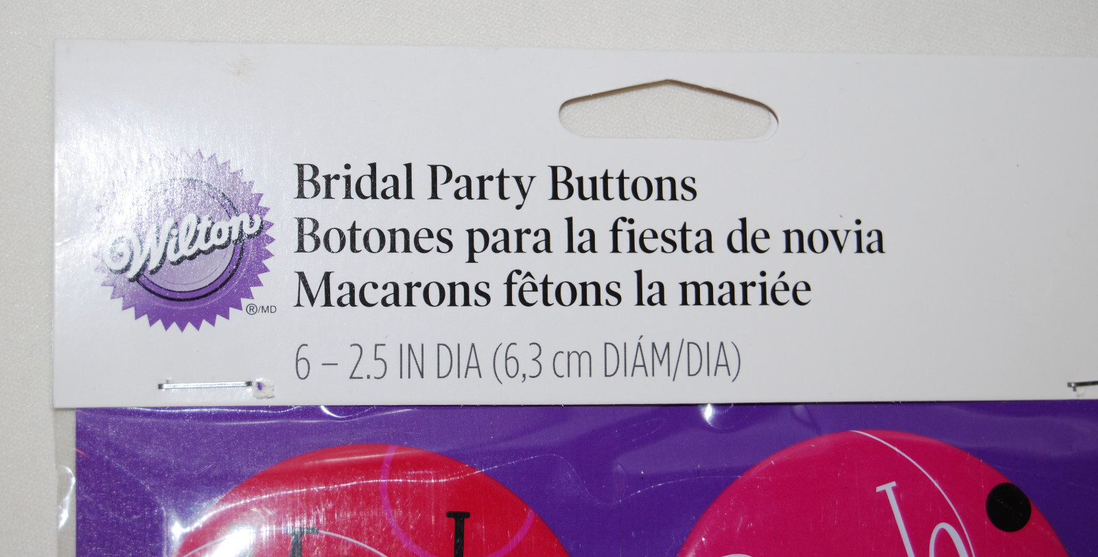 New Wilton 6-Pc Pink and Black Bachelorette Bridal Party Button Set