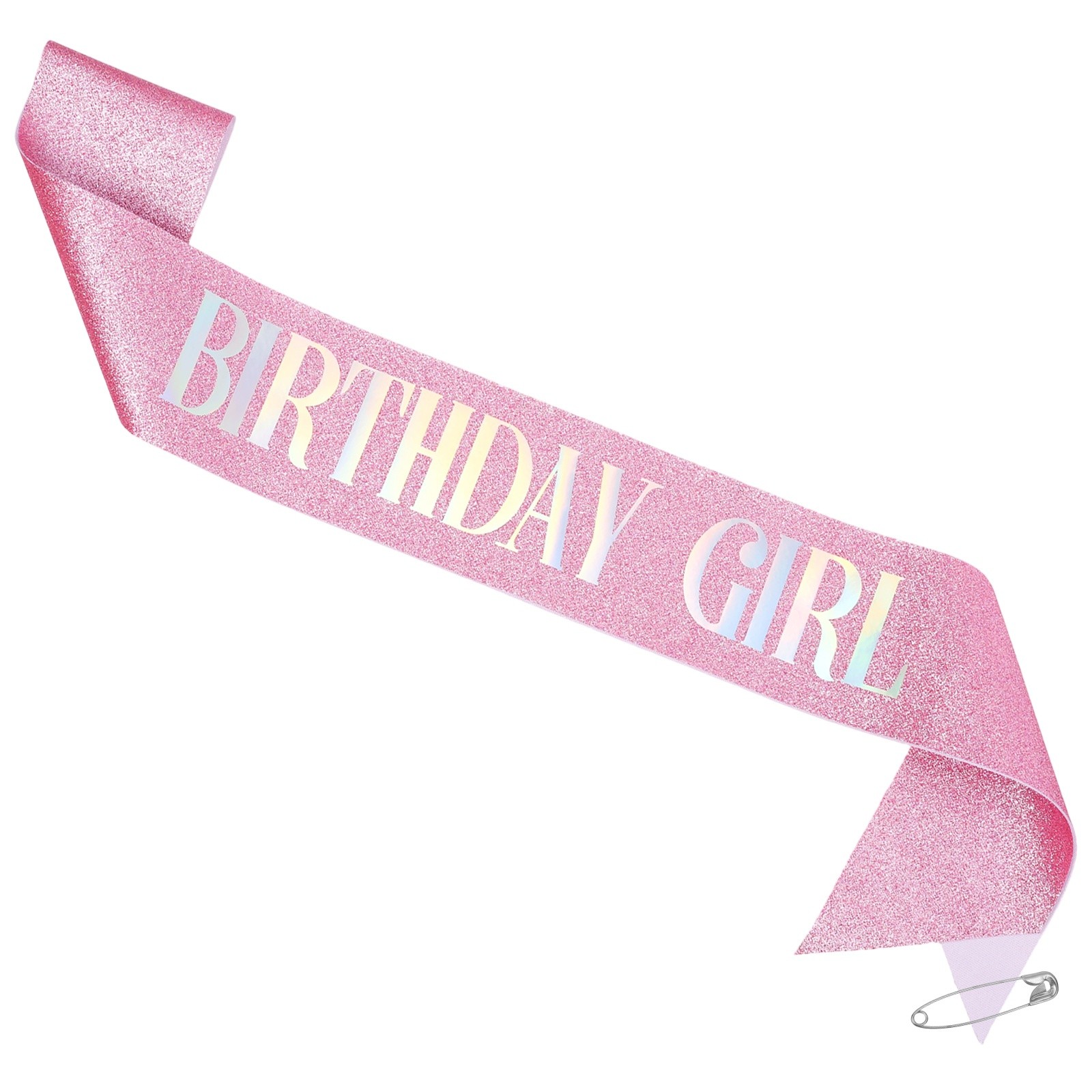 1-Pack Birthday Sash, Sequined Fabric Birthday Gifts Decor [Pink Glitter]