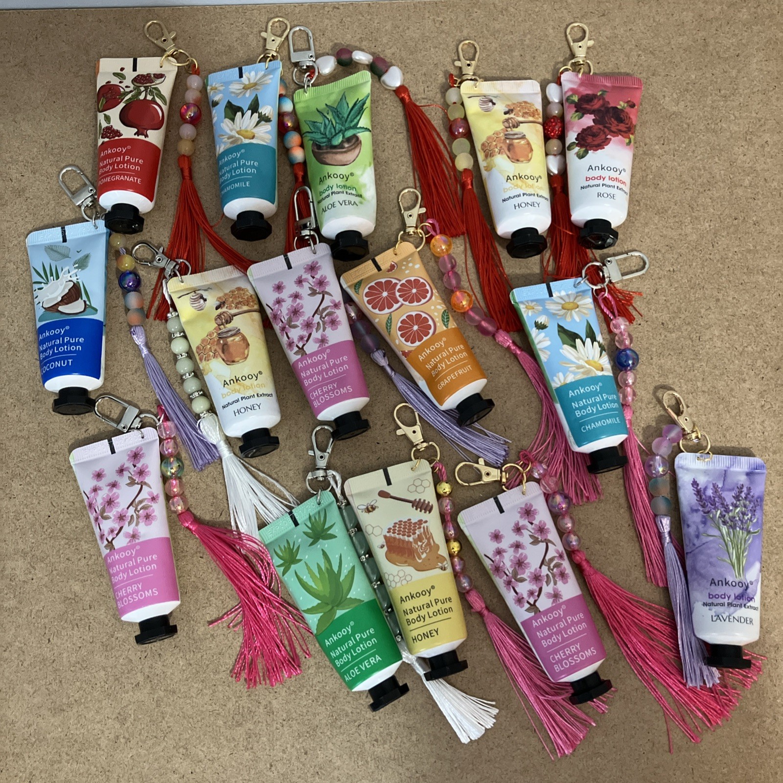 (15 )HANDMADE BAG CHARMS WITH HAND CREAM BIRTHDAY GIFT ALL AGES ALL OCCASION NEW