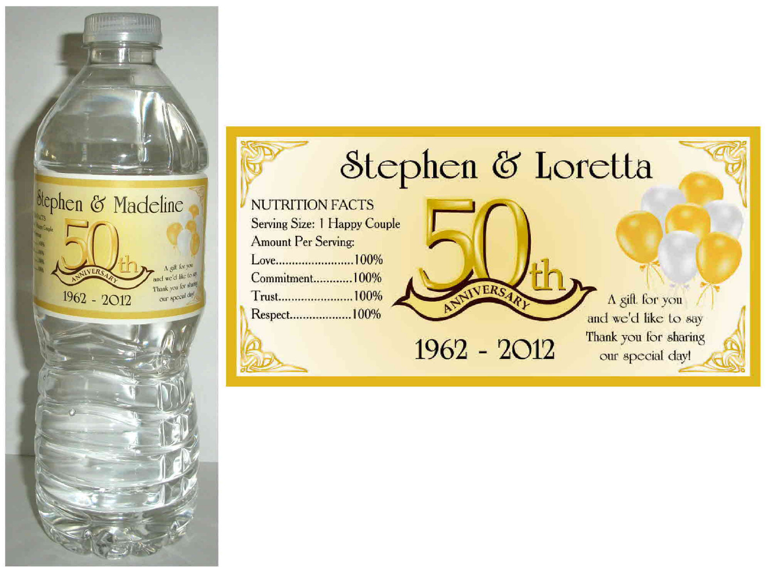 20 GOLDEN 50TH ANNIVERSARY PARTY FAVORS WATER BOTTLE LABELS ~ glossy