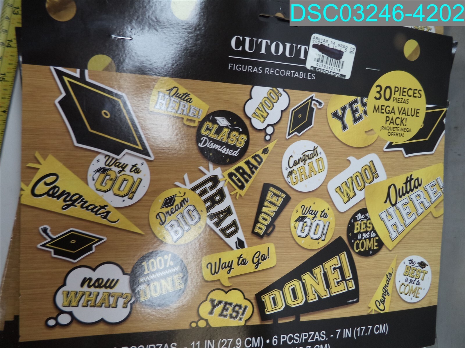 QTY=360 PCS (12 pkg X 30): Black & Gold Graduation Cardstock Cutout 192937317969