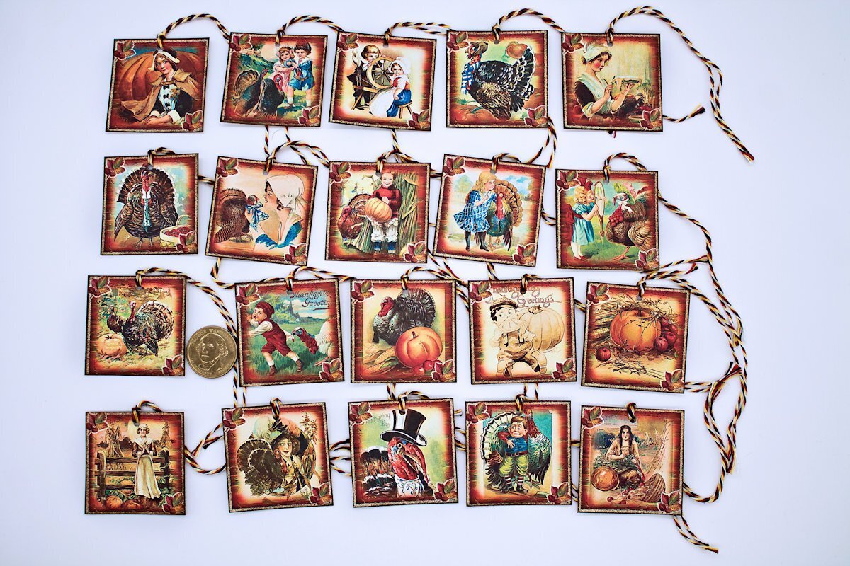 20~Vintage Style~Thanksgiving~Autumn~Fall~Linen Cardstock~Gift~Hang~Tags