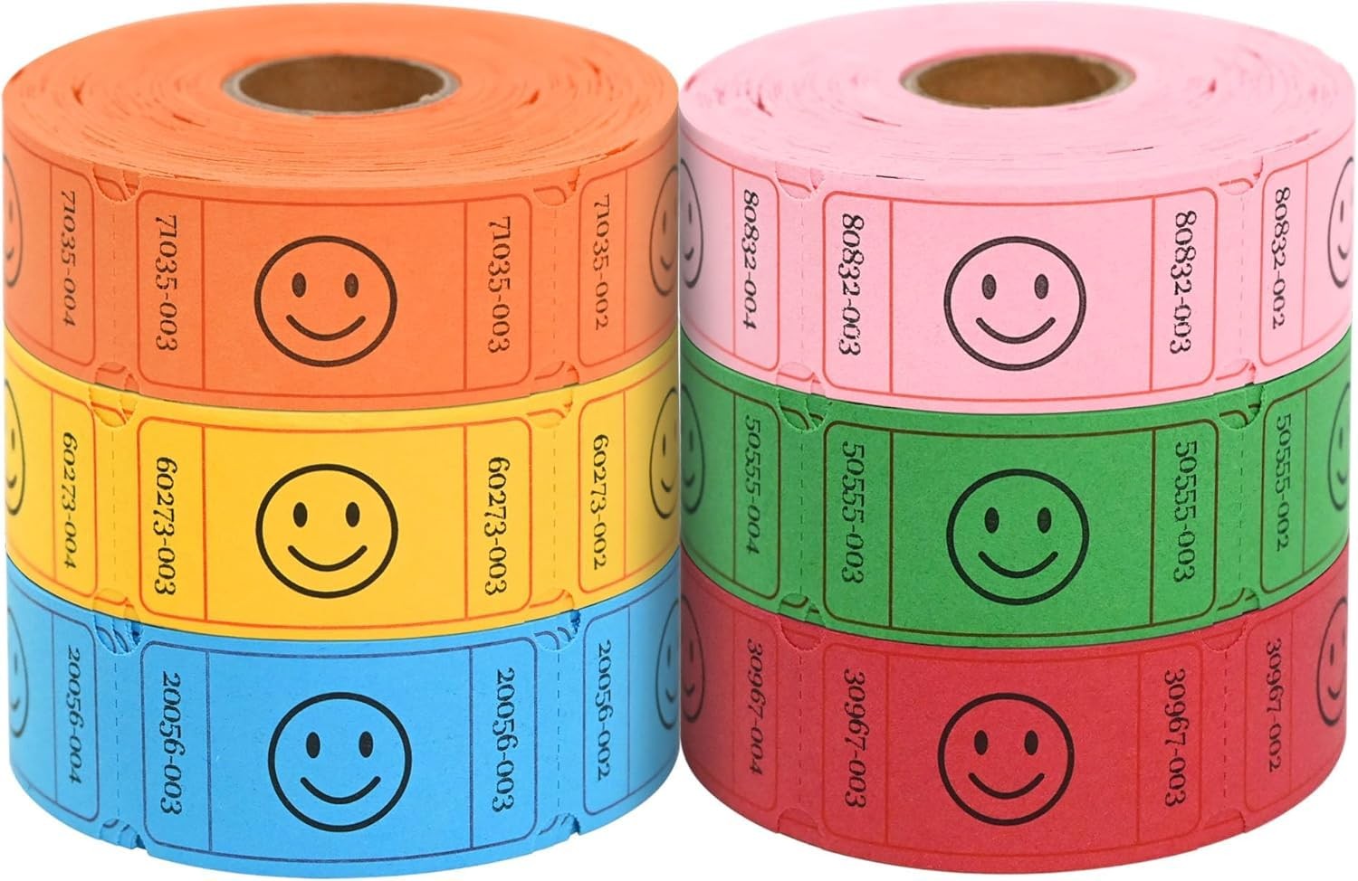 3000 Raffle Ticket Rolls, 6 Assorted Colors, 1×2 Inch Smile Ticket for Events…