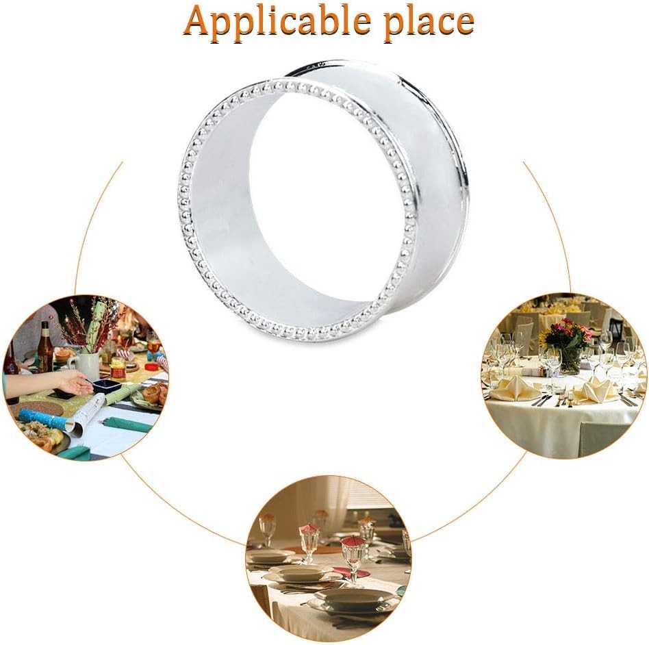 12 Pcs Stainless Steel Bead Side Napkin Rings, Silver | Delicate Serviette
