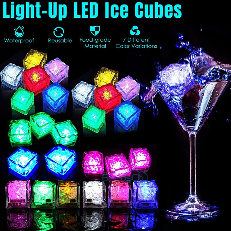 12-48X Party Bar Ice Cube Multi Color Rainbow Flash Light Up LED Glow Ice Cube