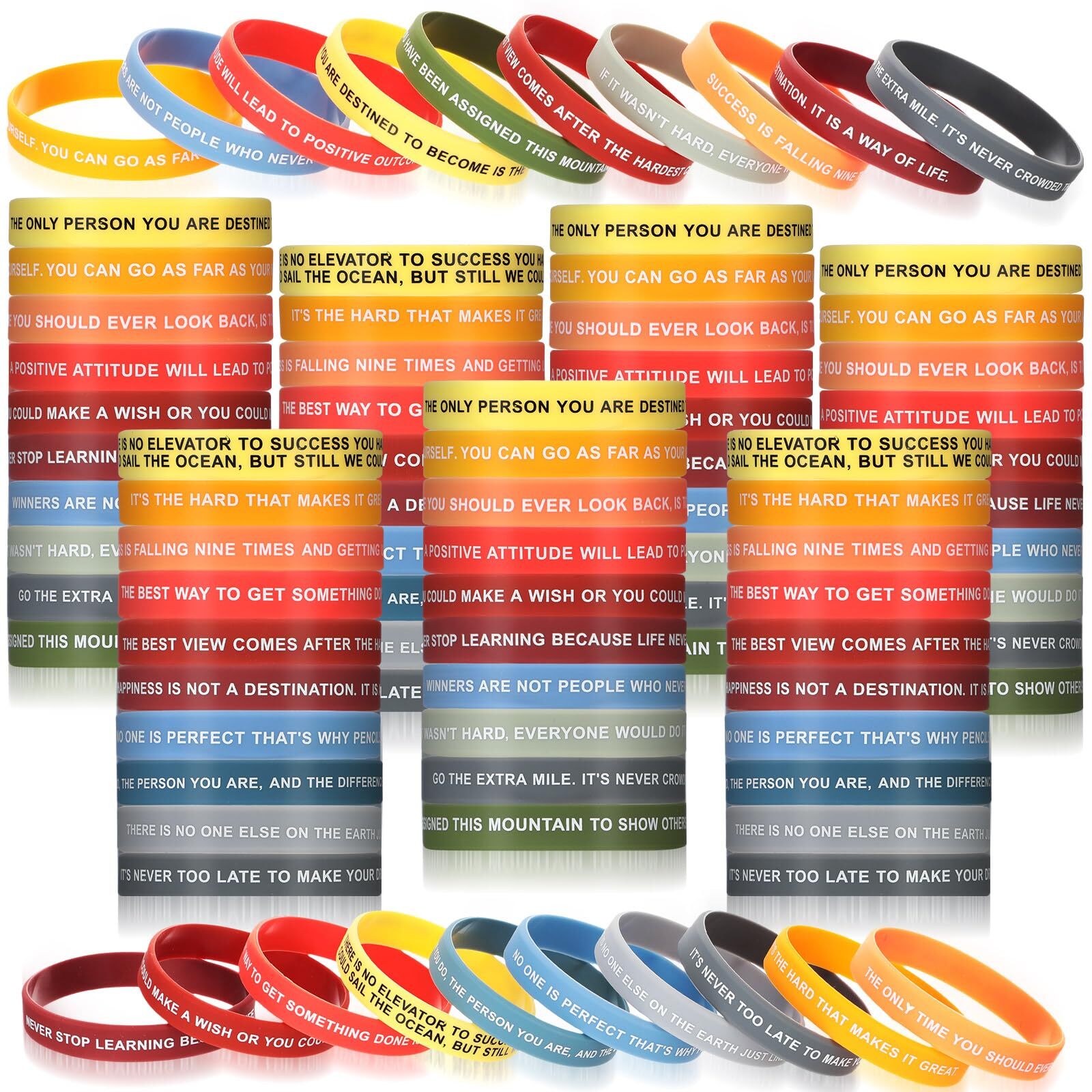 100 Pieces Inspirational Silicone Wristbands Motivational Quote Rubber Bracelet