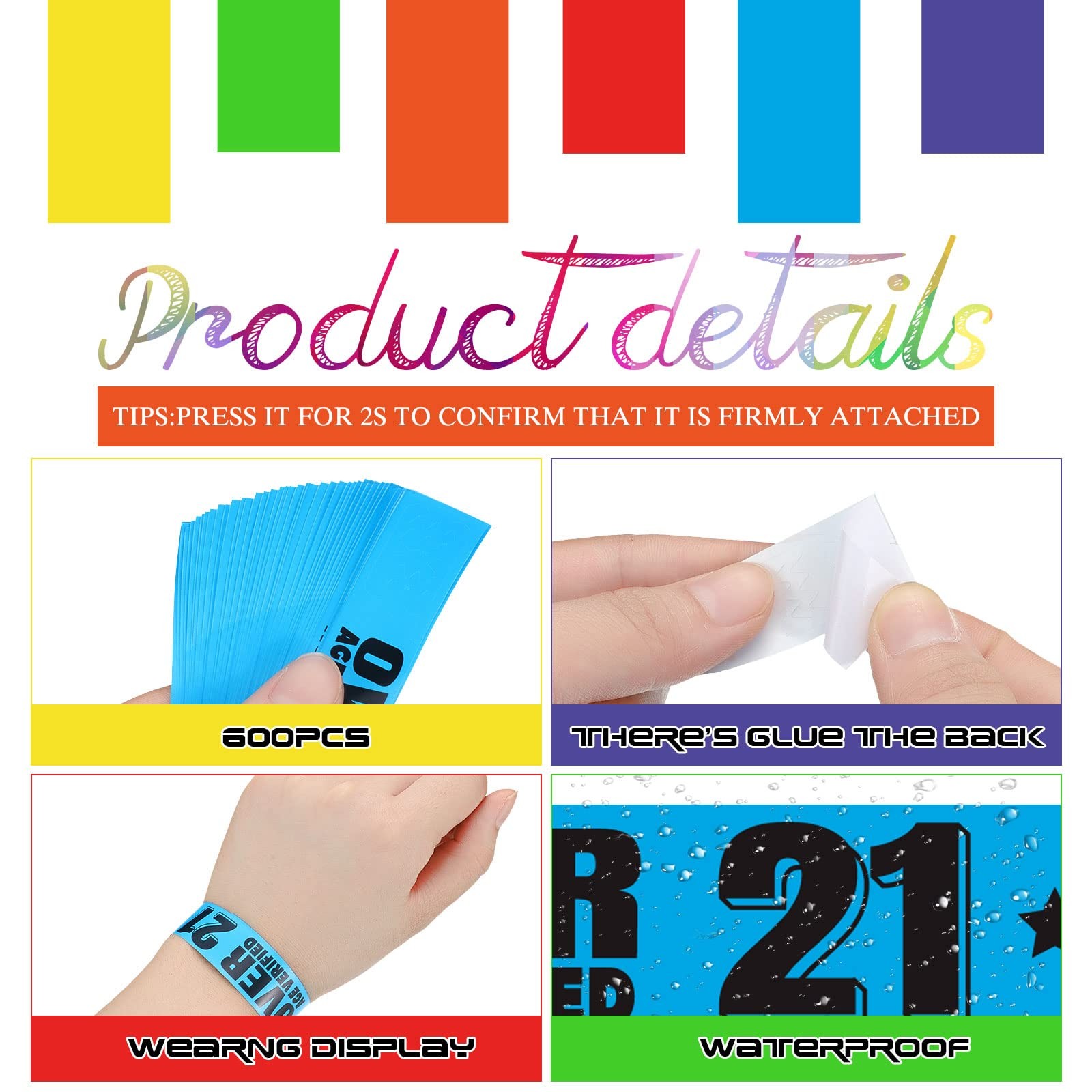 600 Pcs Over 21 Wristbands 25 x 1.91 cm / 9.84 x 0.75 inches, Multiple Colors