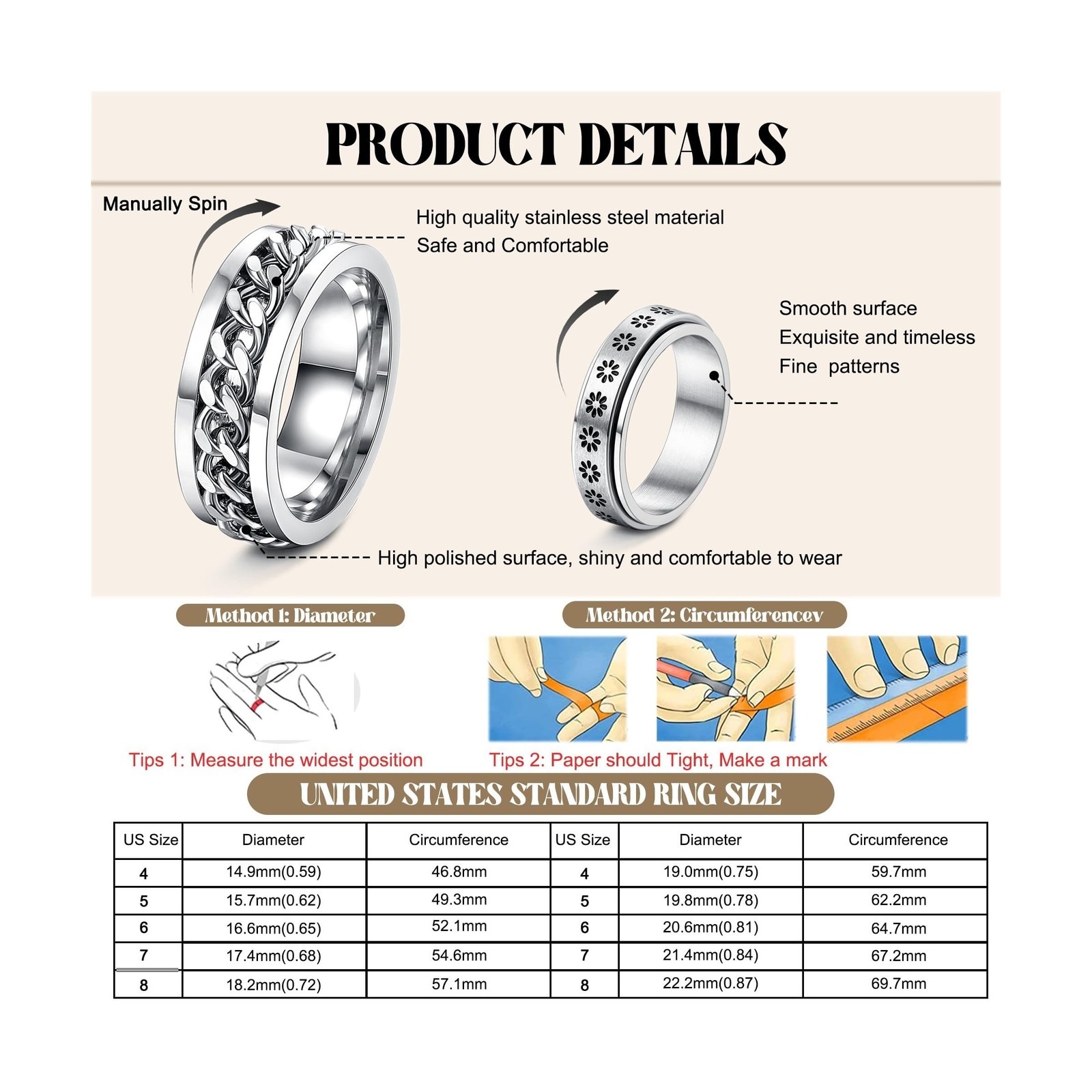 FASACCO 12Pcs Fidget Anxiety Rings for Women Men – Spinner Fidg… Fast USA SHIP