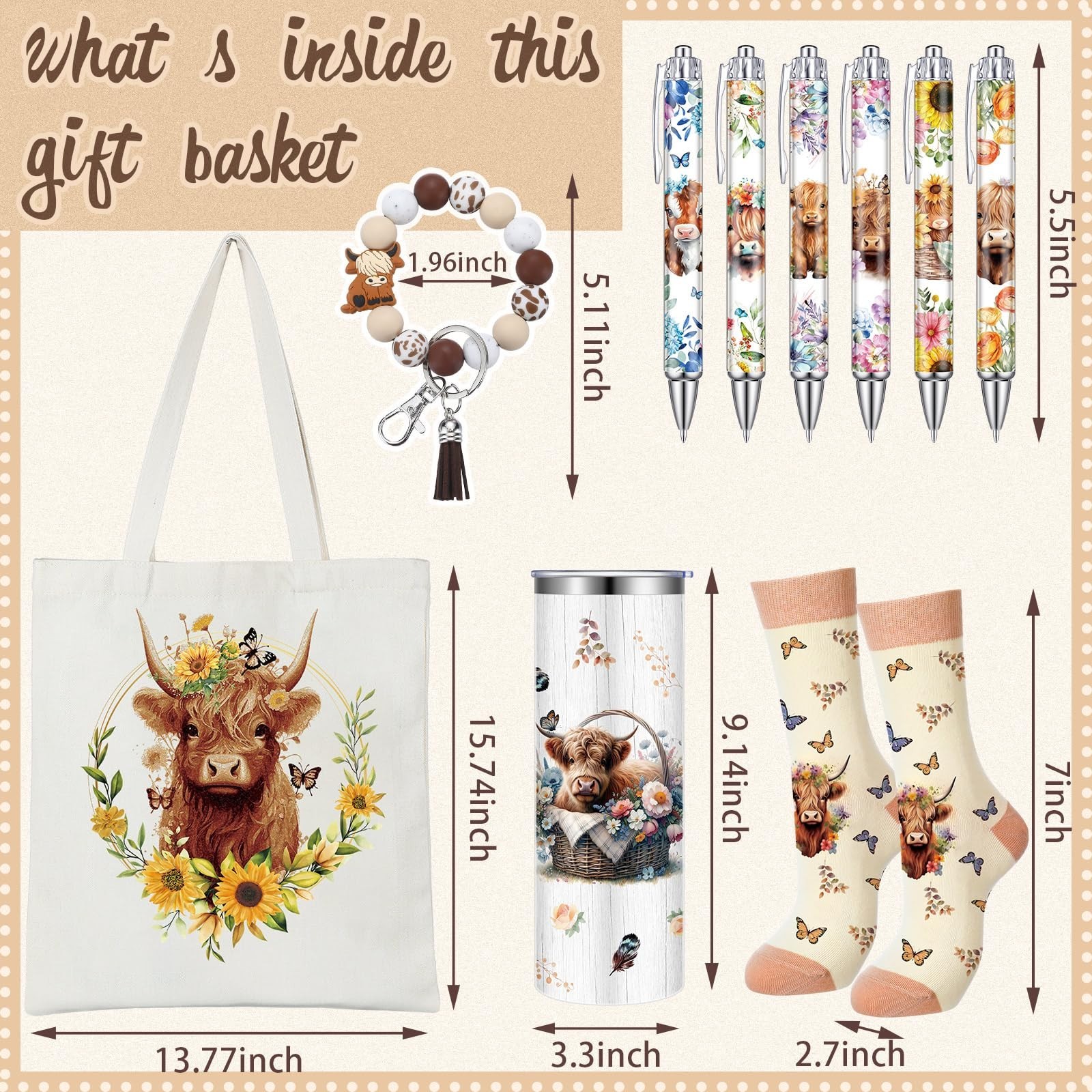 Skylety 5 Pcs Highland Cow Gifts Set for Women 20 oz Tumbler Floral Cactus Ca…
