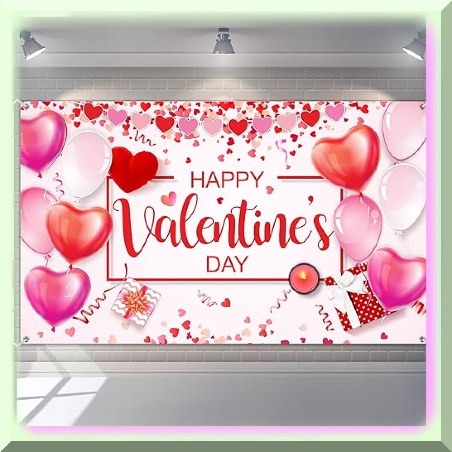 Valentine’s Day Heart Backdrop Banner 73×43 inches
