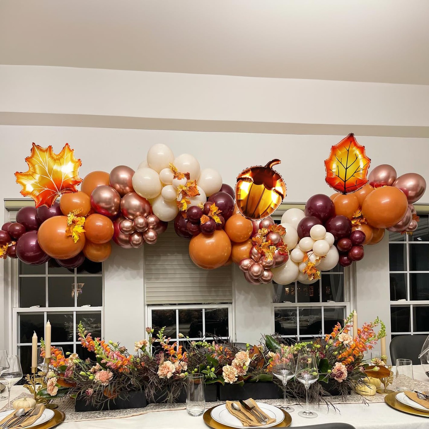 123Pcs Fall Balloon Garland Arch Kit, Burgundy, Orange, Nude, Metallic Rose G…