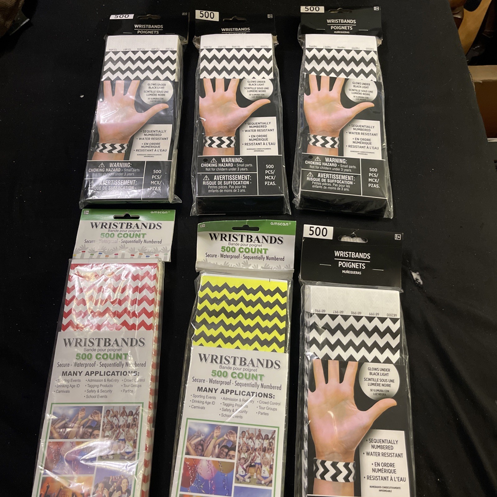 Amscan Tyvek Wristbands 3000 Count Assorted Colors Chevron Numbered Glows