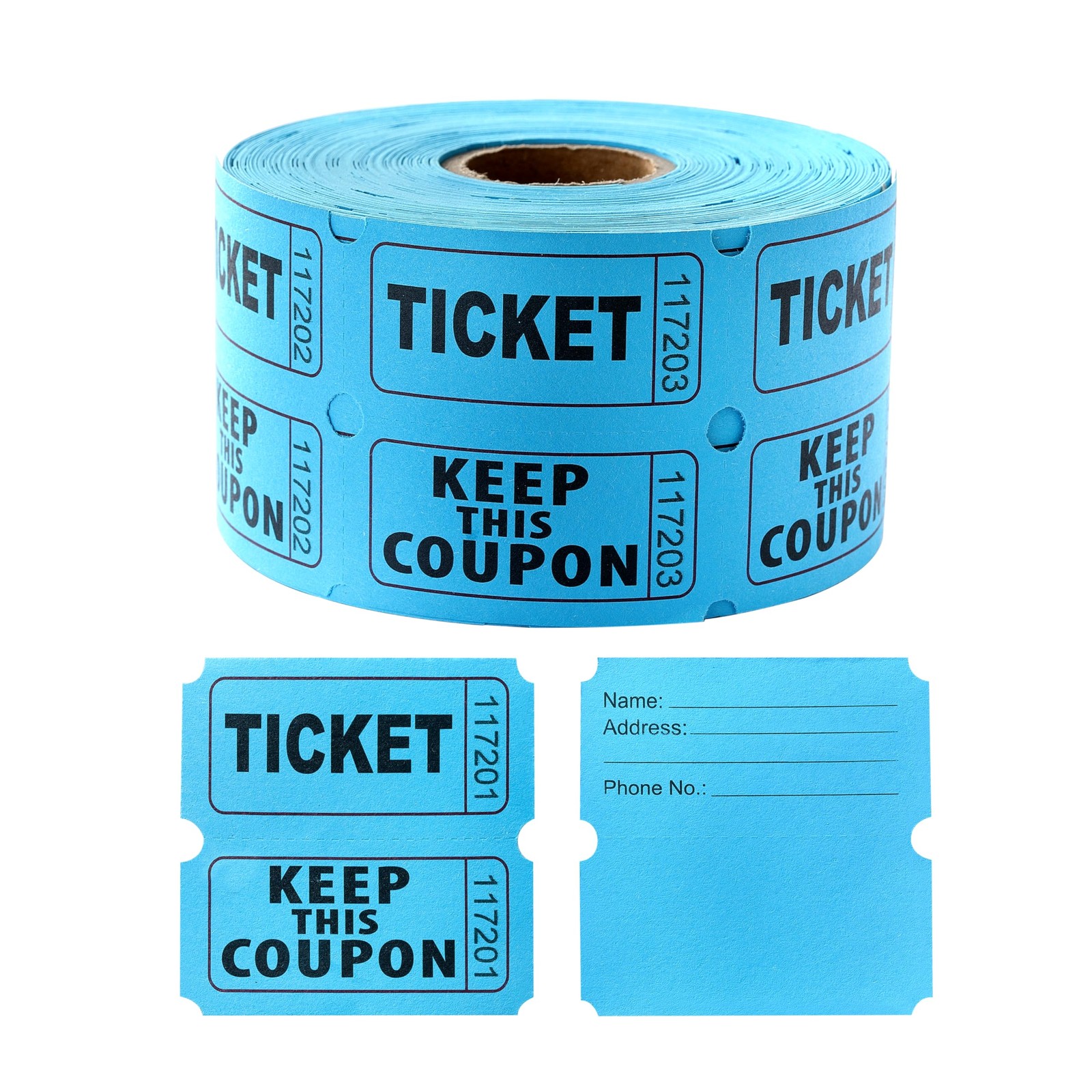 500 Pairs Raffle Tickets, Double Roll 50/50 Blue Raffle Tickets Stub for Events