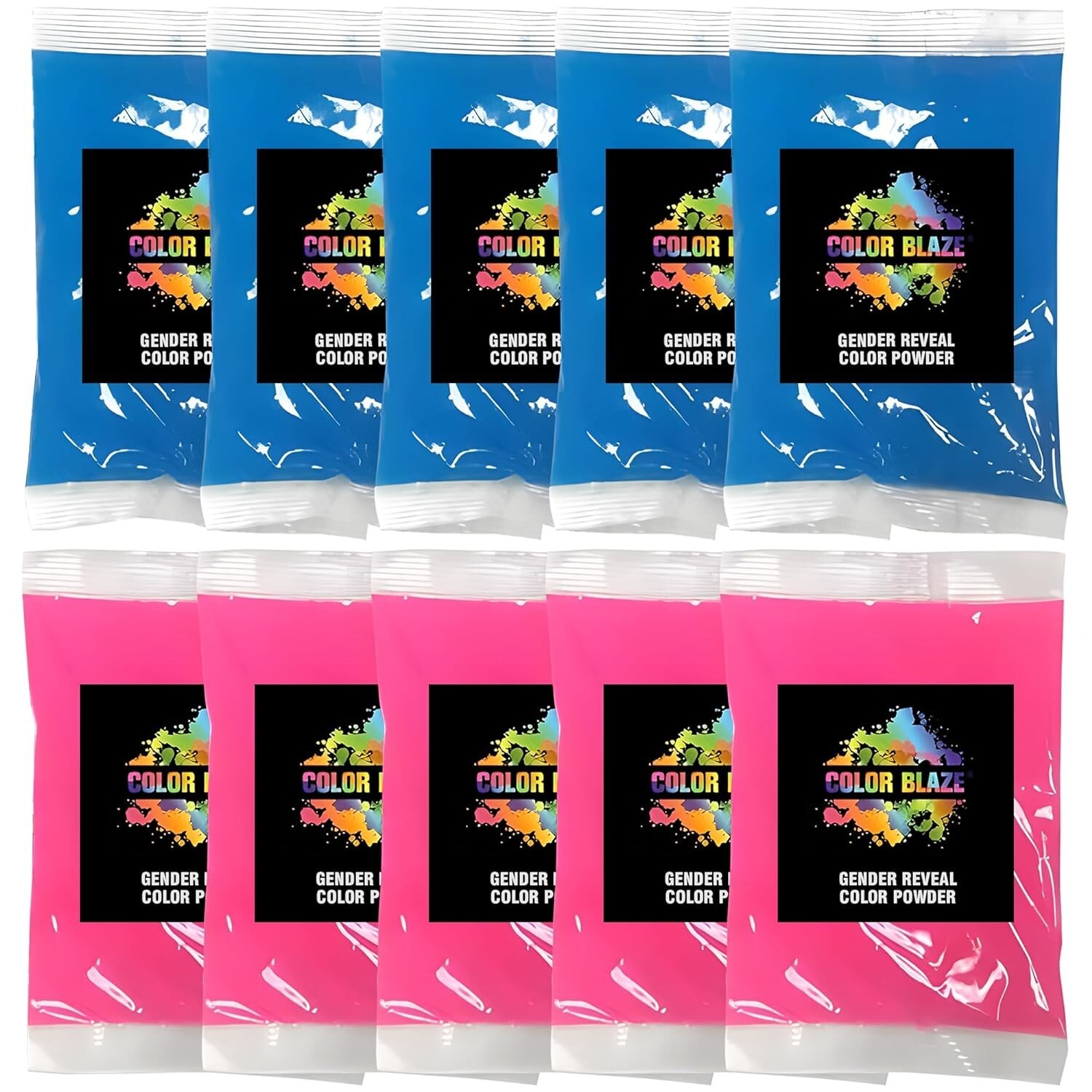 Color Blaze Gender Reveal Powder 75g Packets – Set of 10 (5 Pink / 5 Blue) Baby
