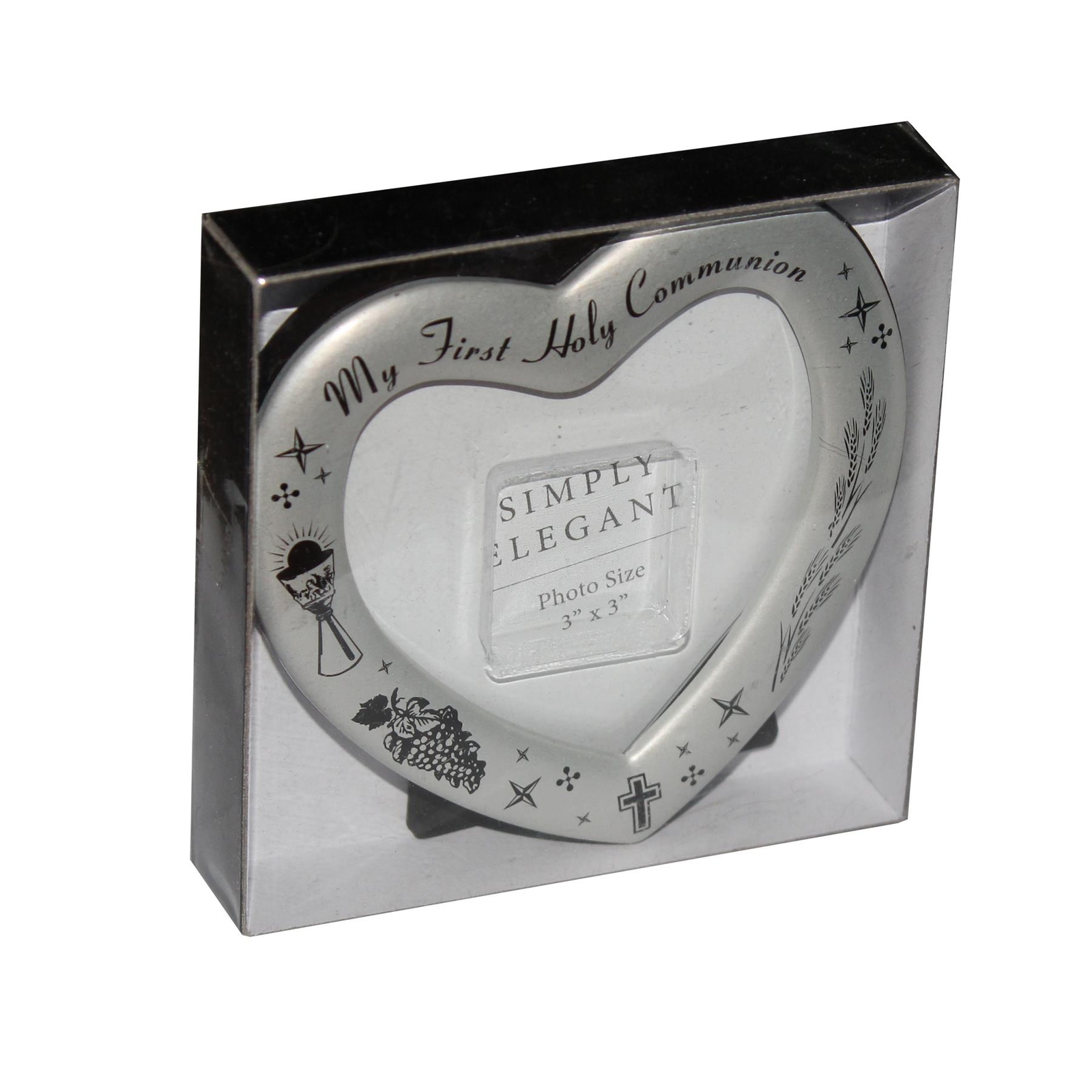 First Communion Metal Photo Frame Heart Shaped Holds Picture 3’x3′